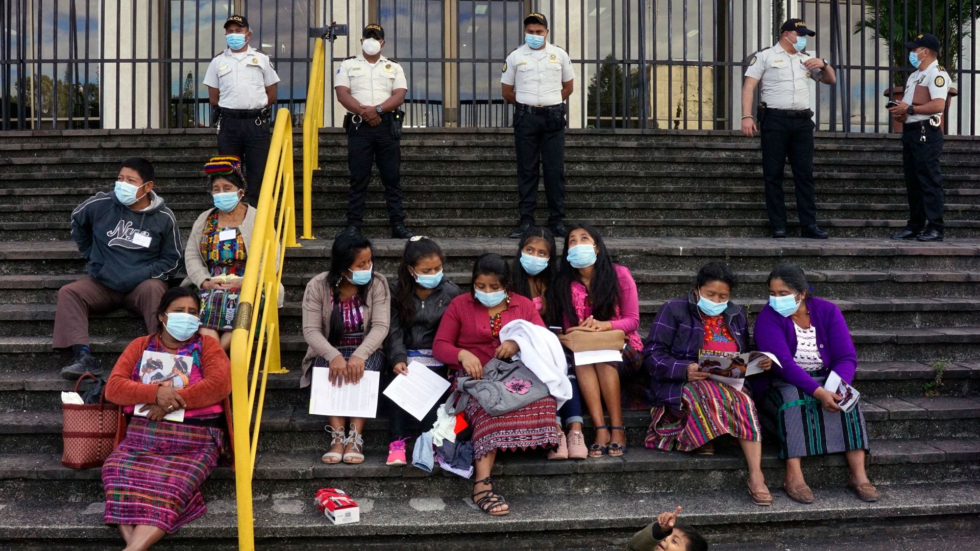 Achí women outside the Guatemala City courtroom where a trial over sexual violence between 1981 and 1985 is underway. Photo: Johann Ordóñez/AFP via Getty Images