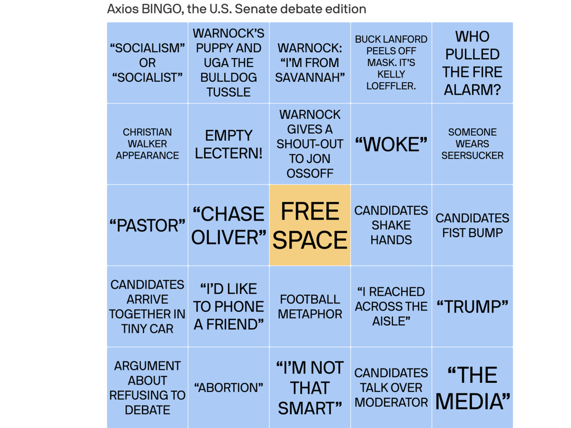 Walker vs. Warnock U.S. Senate Debate BINGO