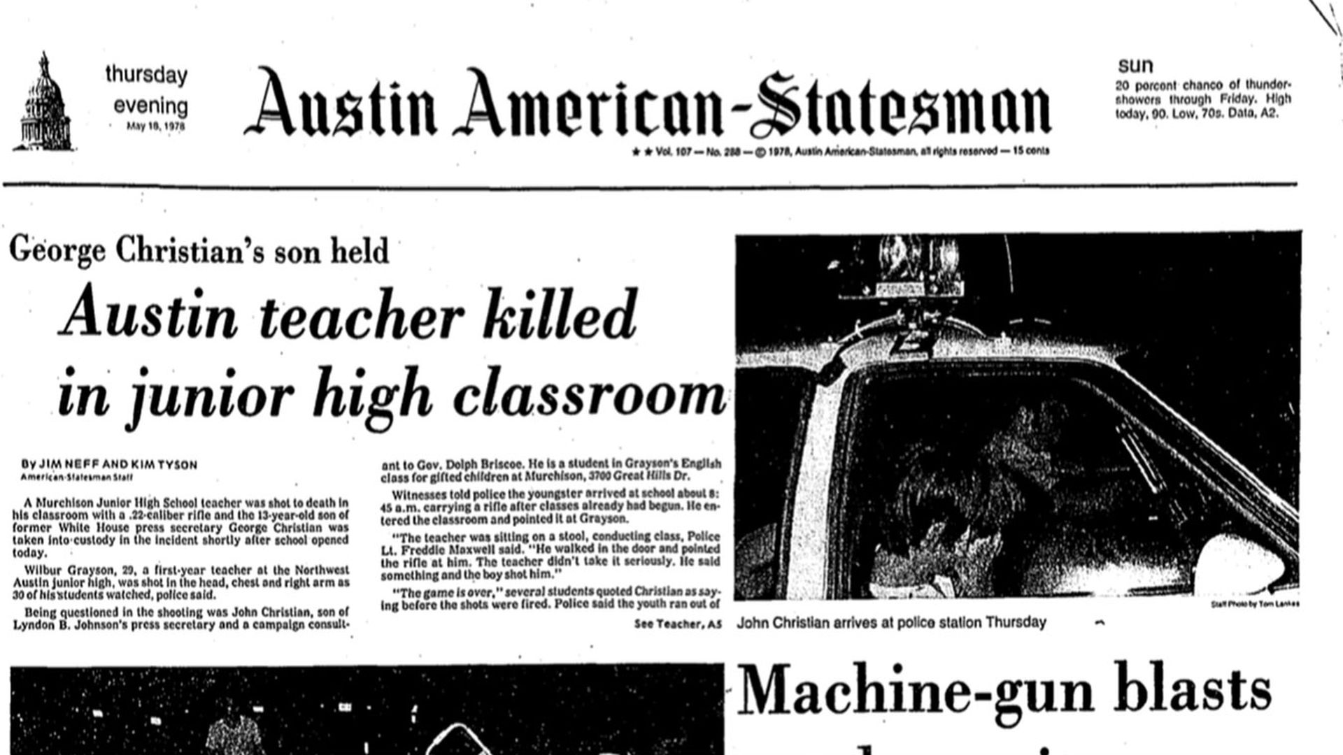 Front page of the Austin American-Statesman from May 18, 1978