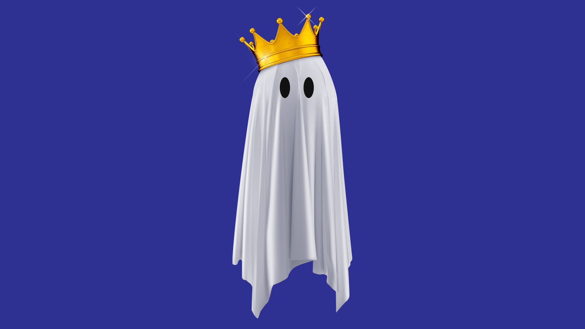 Illustration of a ghost wearing a sparkling golden crown. 