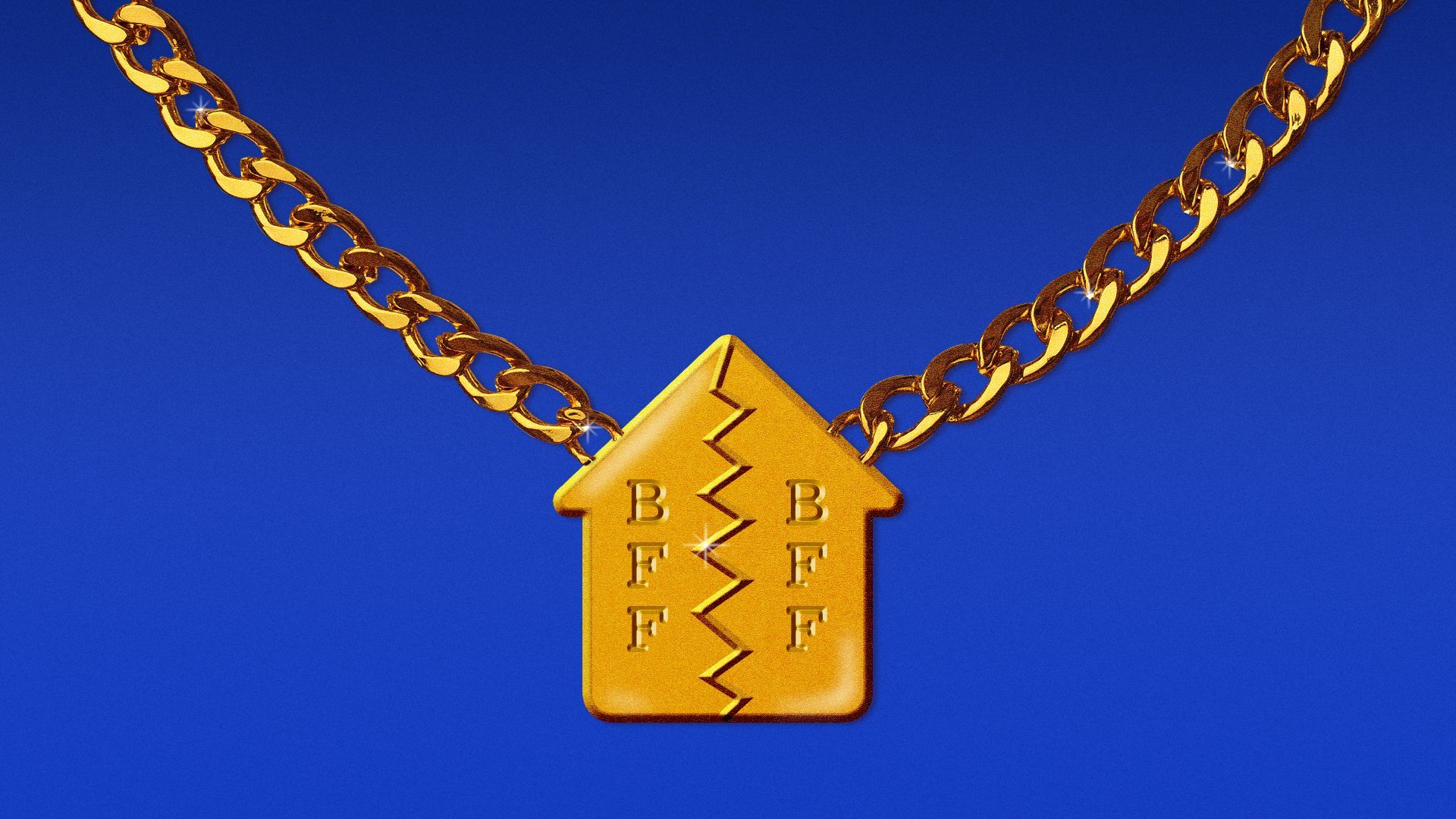 Illustration of a best friend necklace with a charm in the shape of a house.