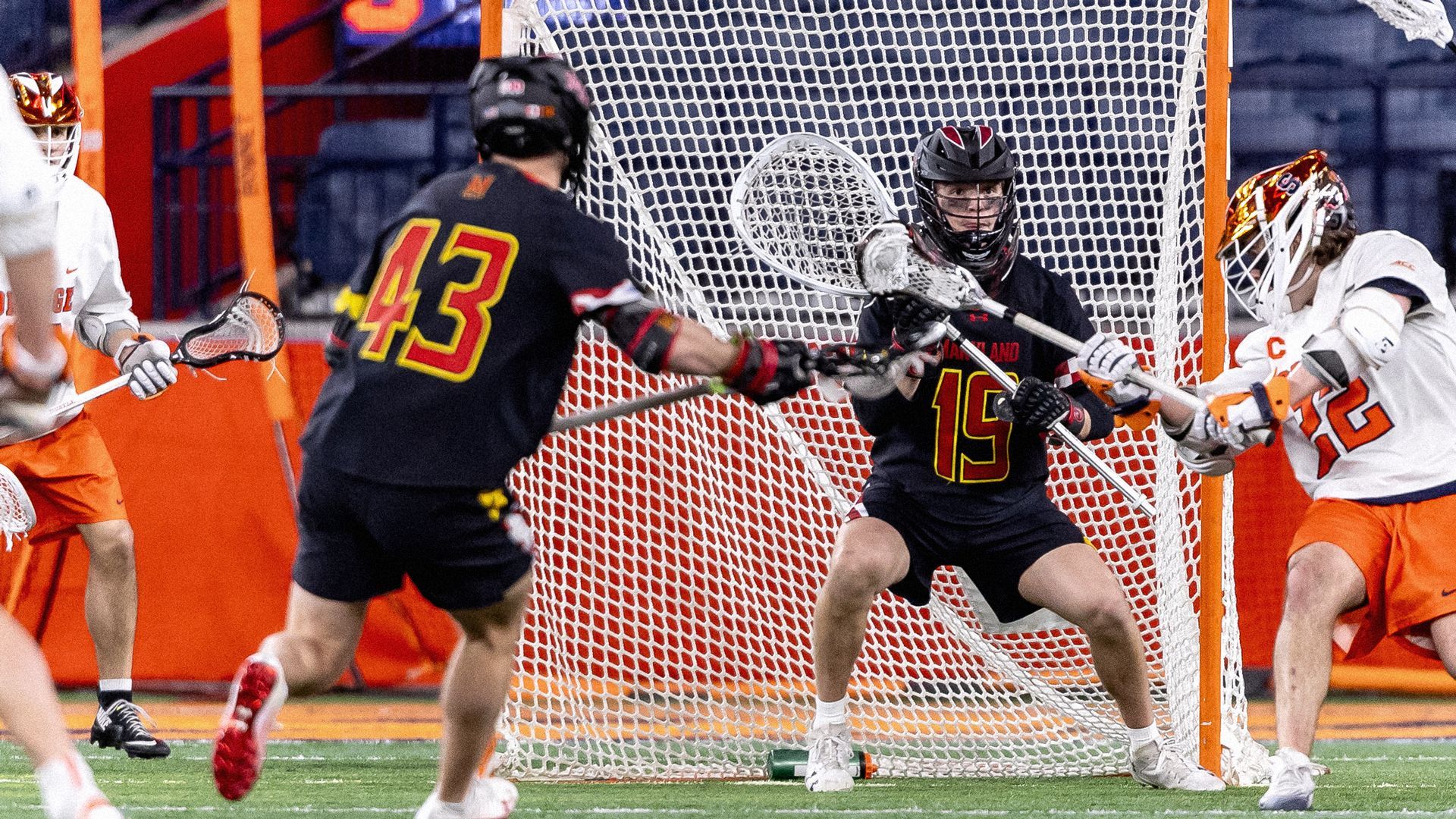 College lacrosse player on the field