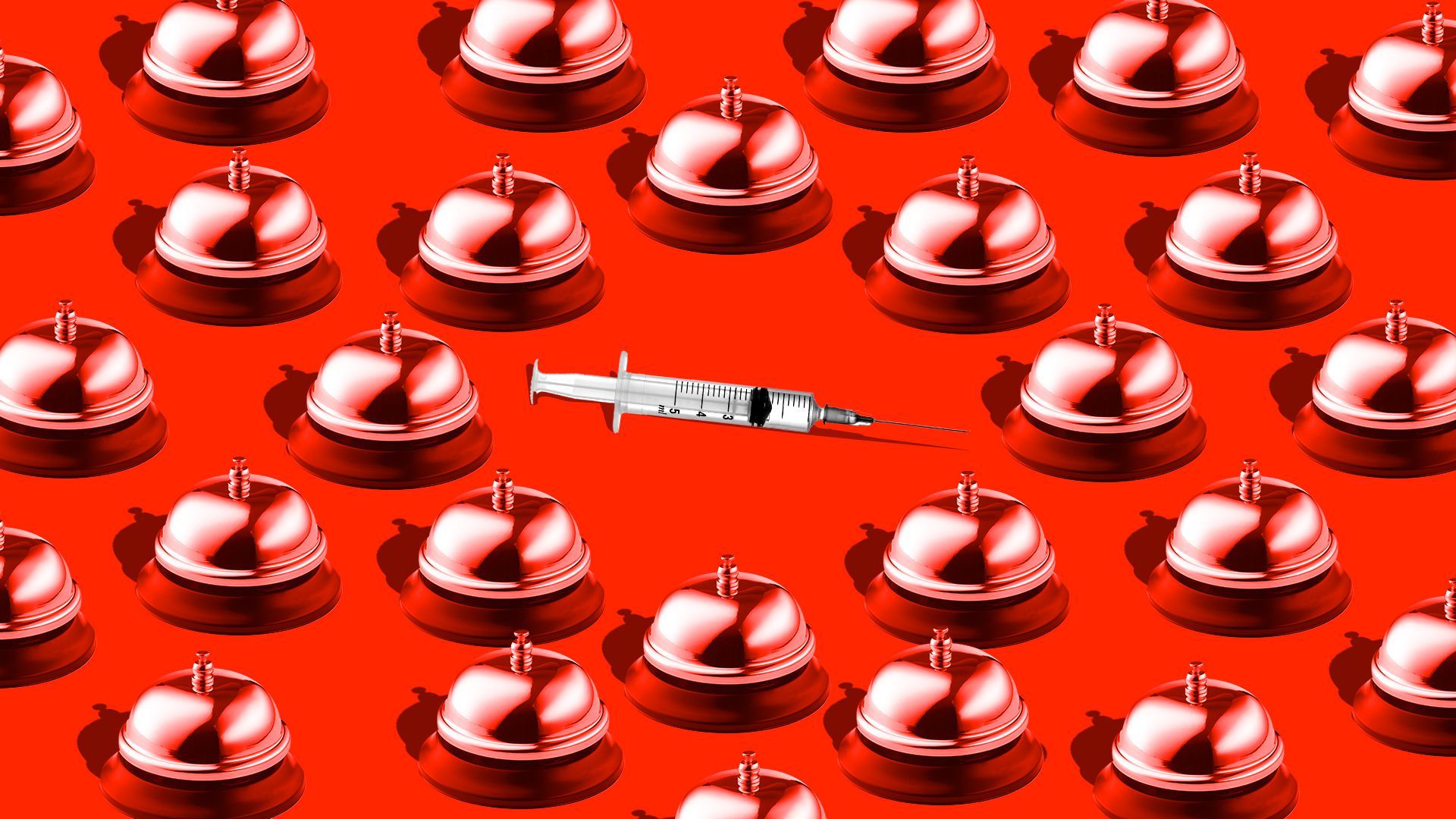 Illustration of a syringe surrounded by service bells. 