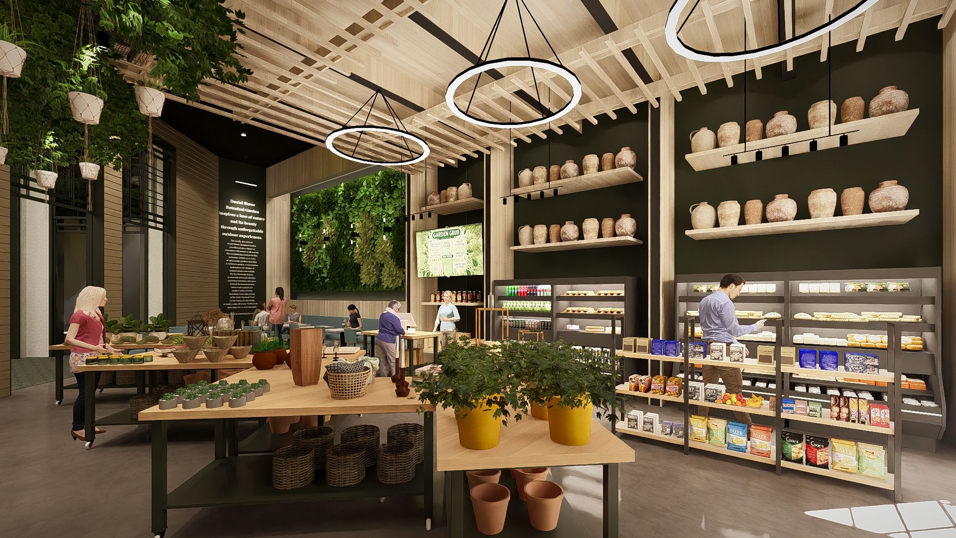 Big Leaf Cafe interior rendering.