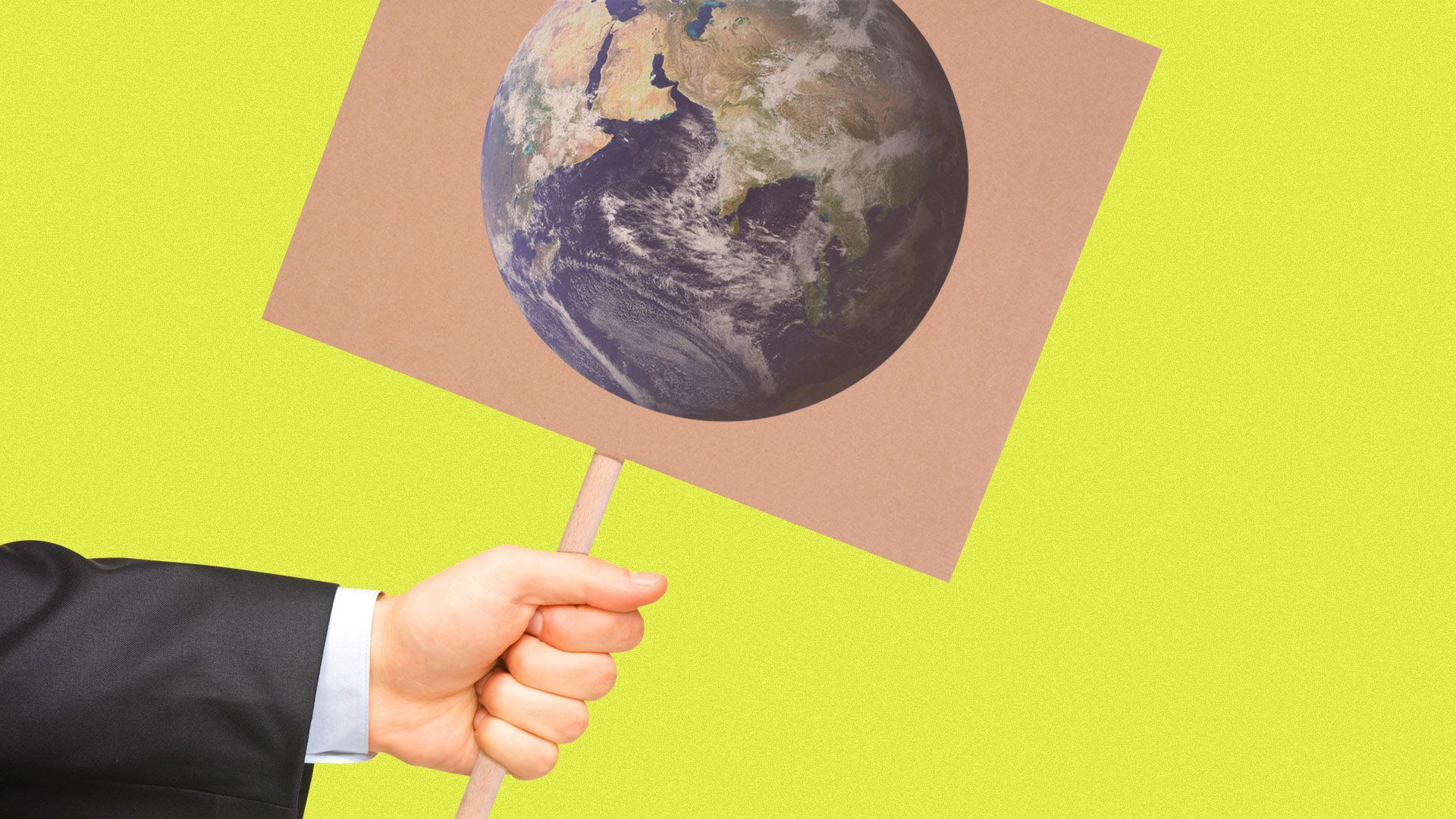 illustration of a hand holding a picket sign of the earth