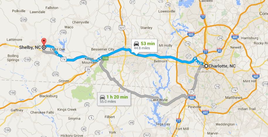 Charlotte to Shelby NC