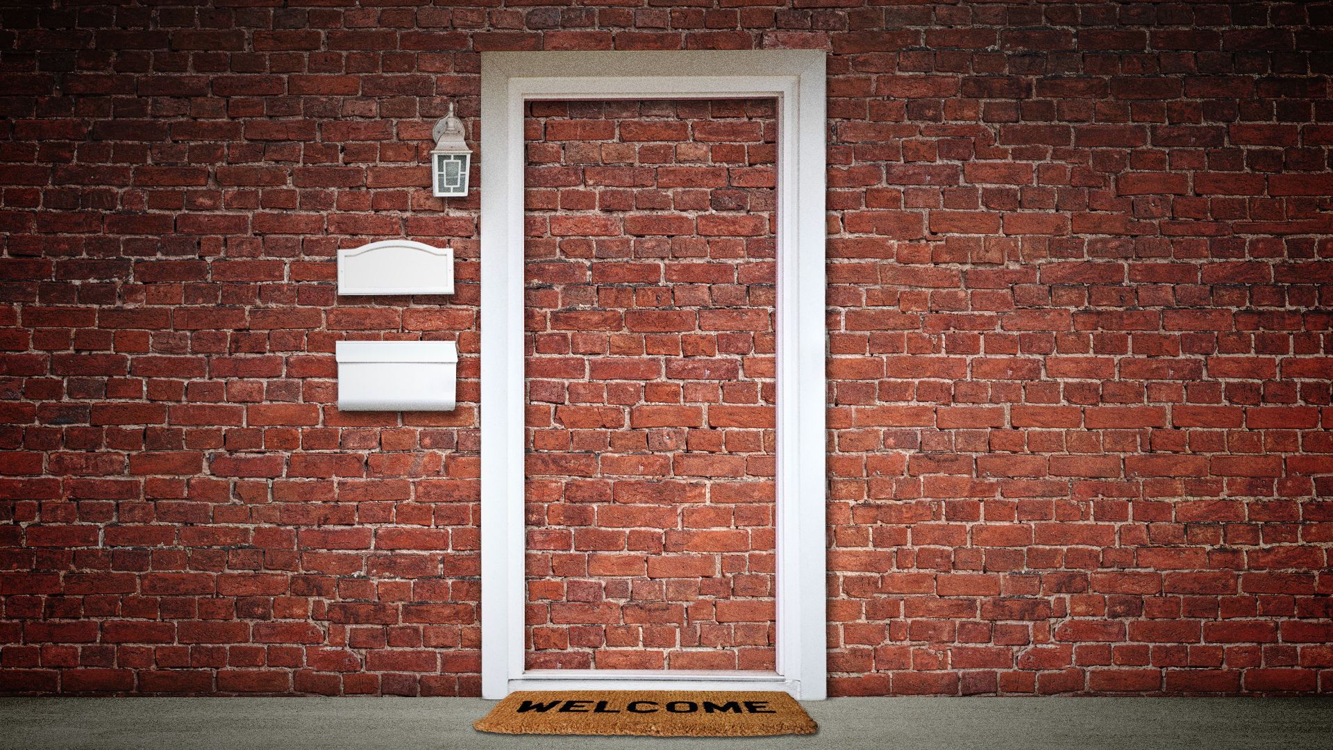Illustration of a brick wall where a front door should be. 