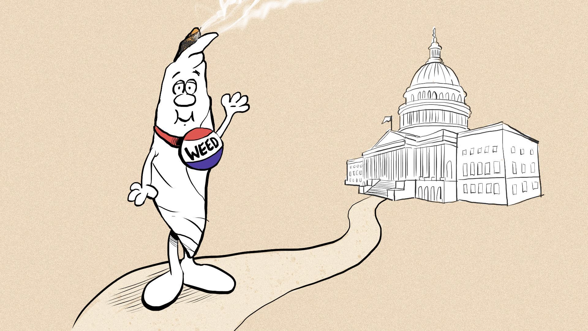 An illustration shows a burning joint on the road to the U.S. Capitol.
