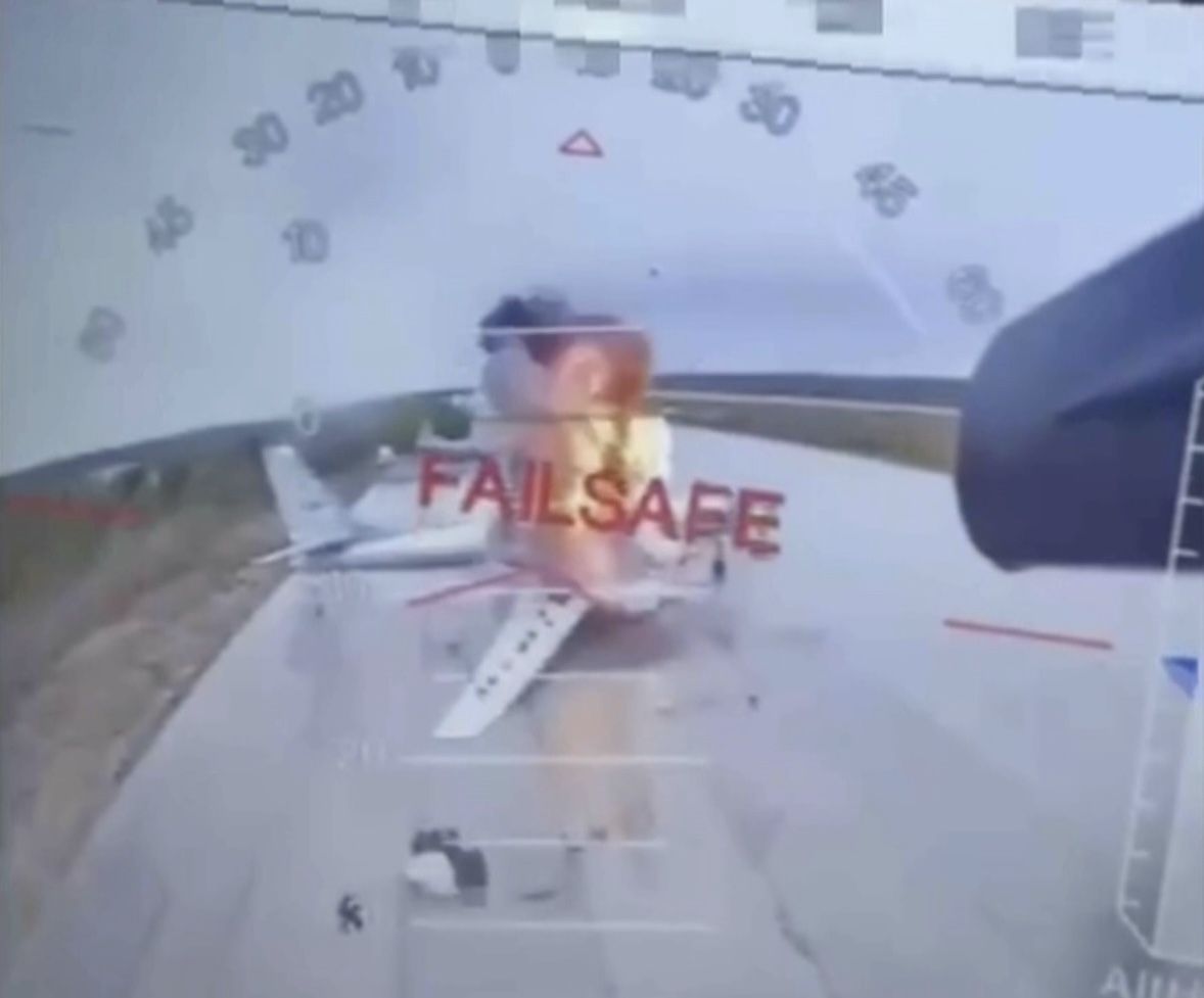  An image from a source in the Ukrainian Security Service shows a Ukrainian drone striking a Russian plane deep inside Russia. 