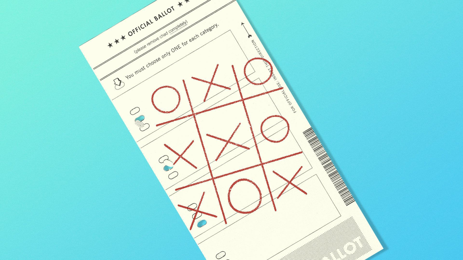Illustration of ballot with a tic tac toe losing game