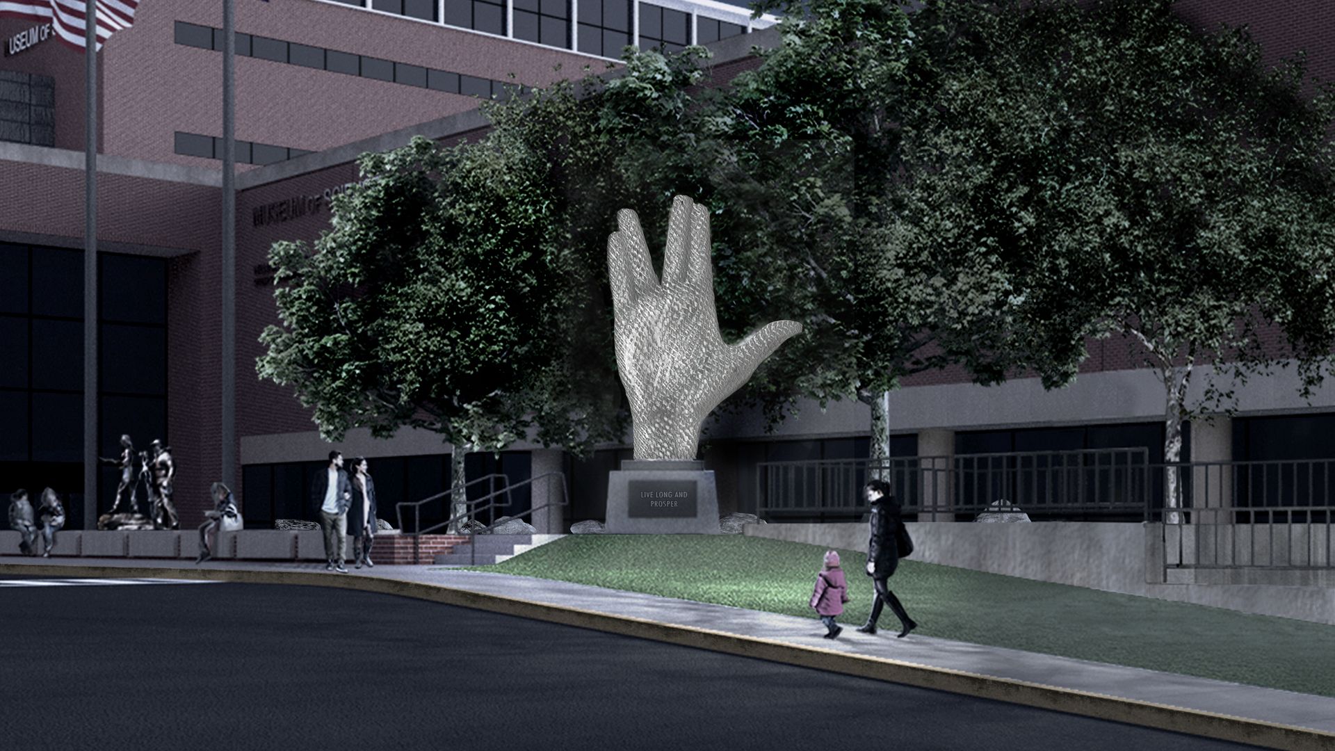 A rendering of a sculpture to be built at Boston's Museum of Science honoring Star Trek actor Leonard Nimoy