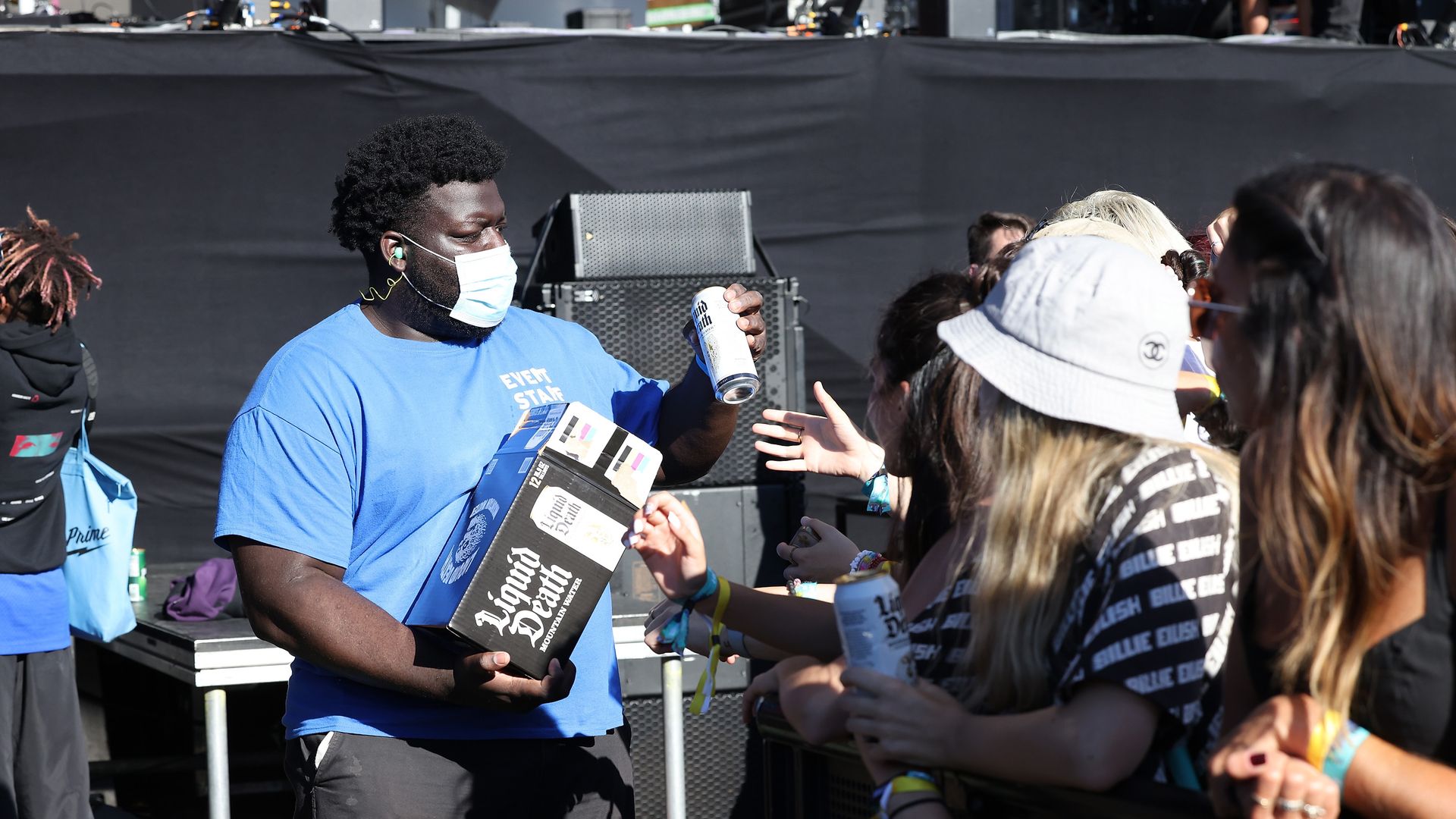 Liquid Death's water beverage being handed out at the Governors Ball Music Festival in New York City.
