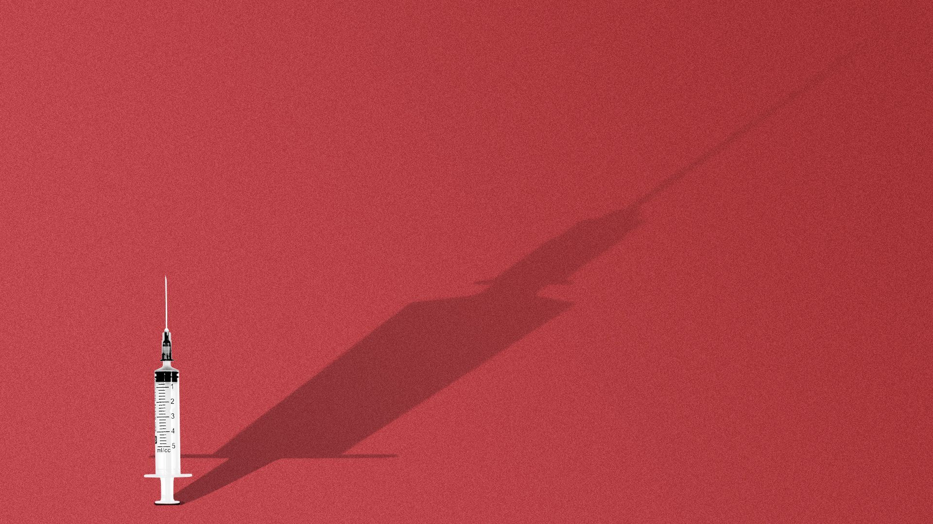 Illustration of a small syringe casting a large shadow.