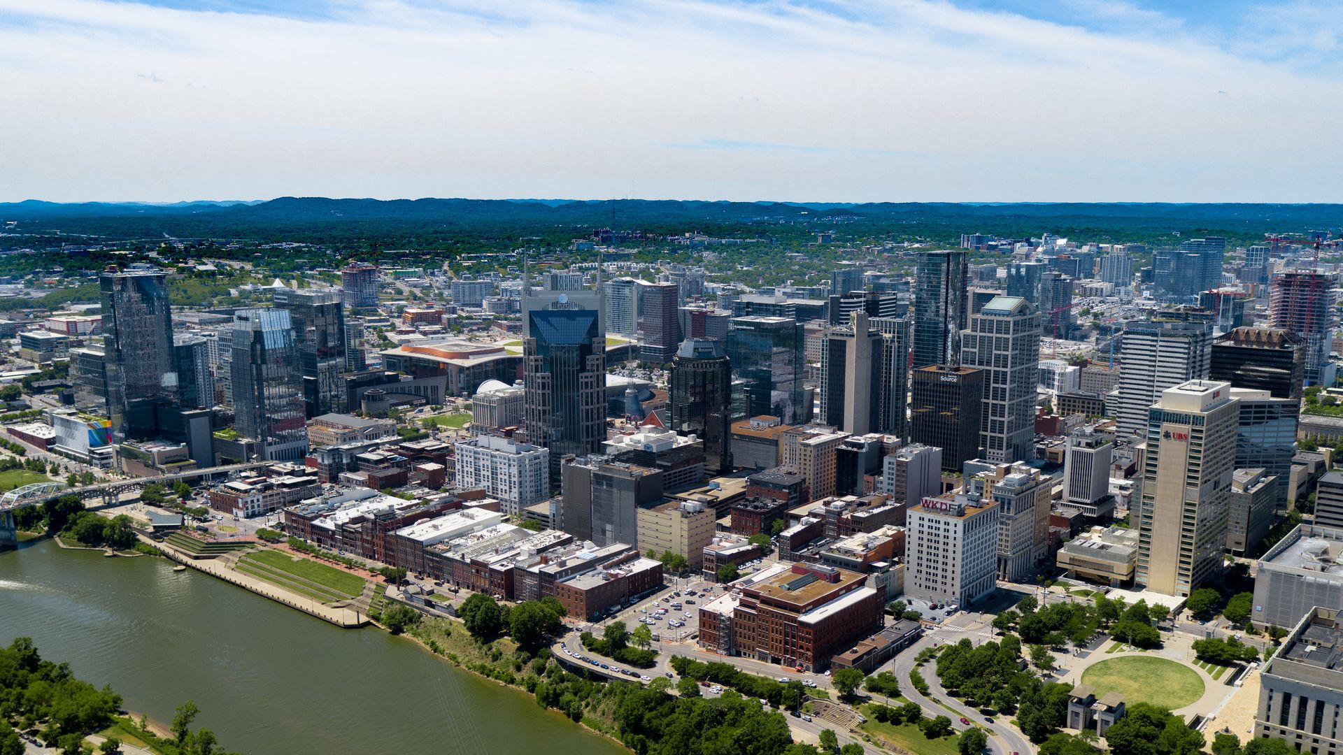 An aerial view of Nashville's urban treen canopy