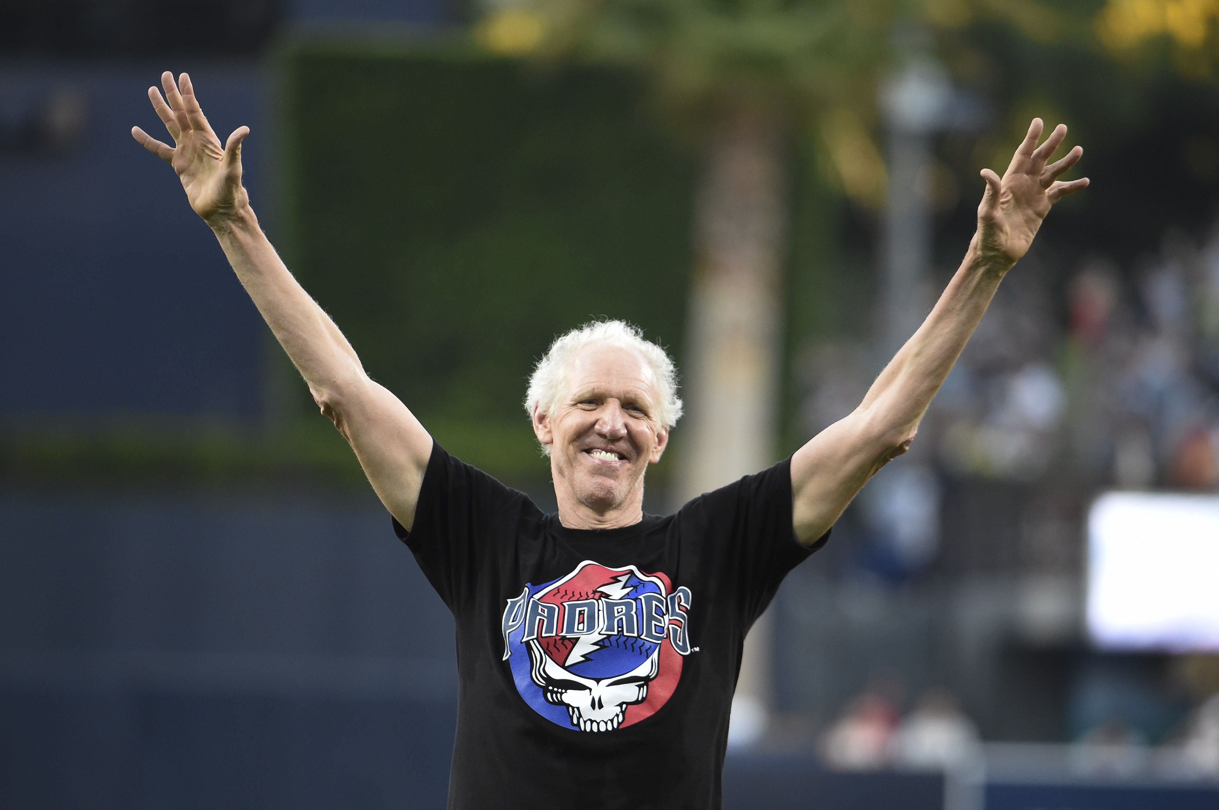 Bill Walton after throwing out the first pitch at a Padres game