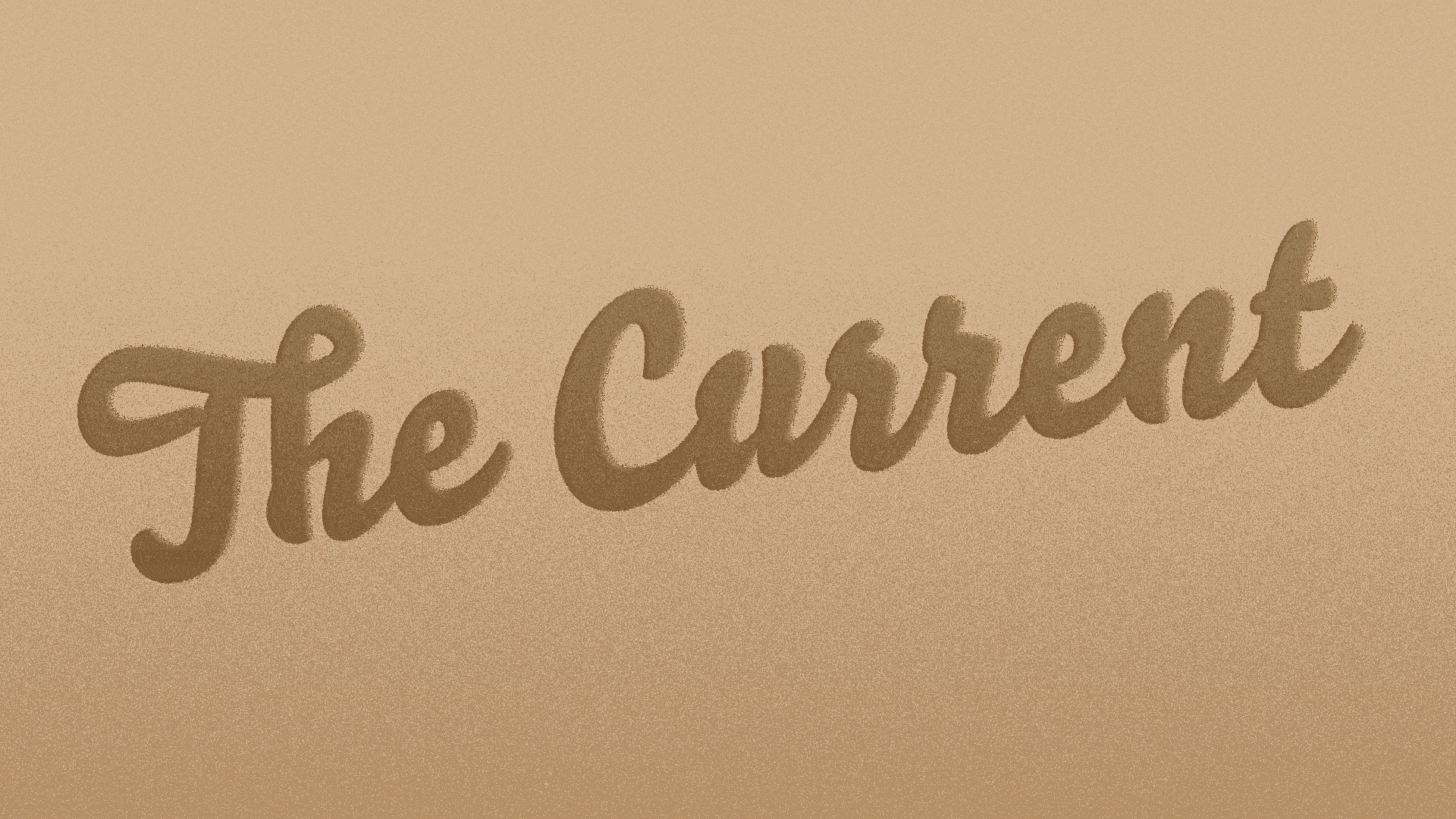 Illustration of "The Current" written in sand, being washed away by a wave.