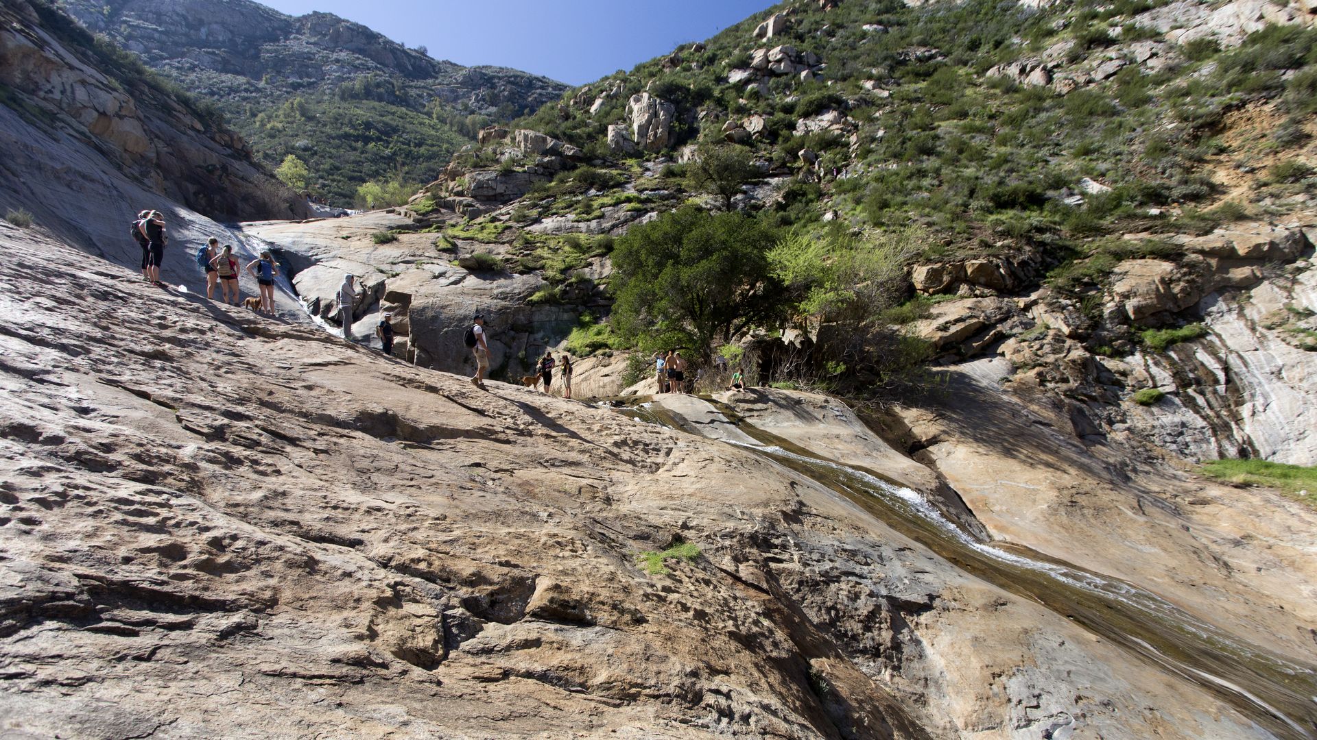 (GERMANY OUT) Hikers at the Three Sisters waterfalls. (Photo by Dünzl\ullstein bild via Getty Images)