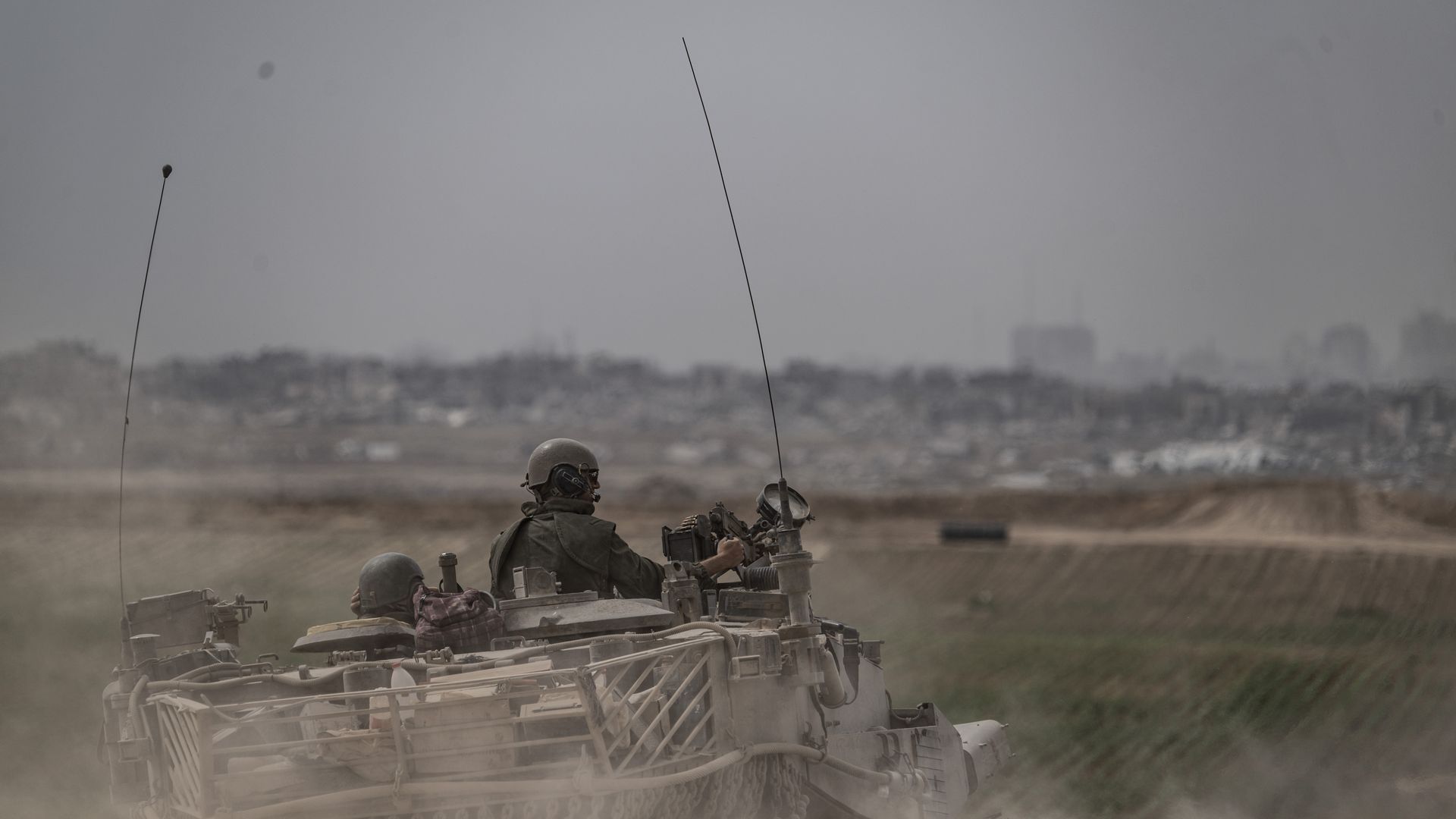  Israeli Army's armored vehicles and tanks move in and out of Gaza on April 25, 2024, Sderot, Israel. (Photo by Mostafa Alkharouf/Anadolu via Getty Images)