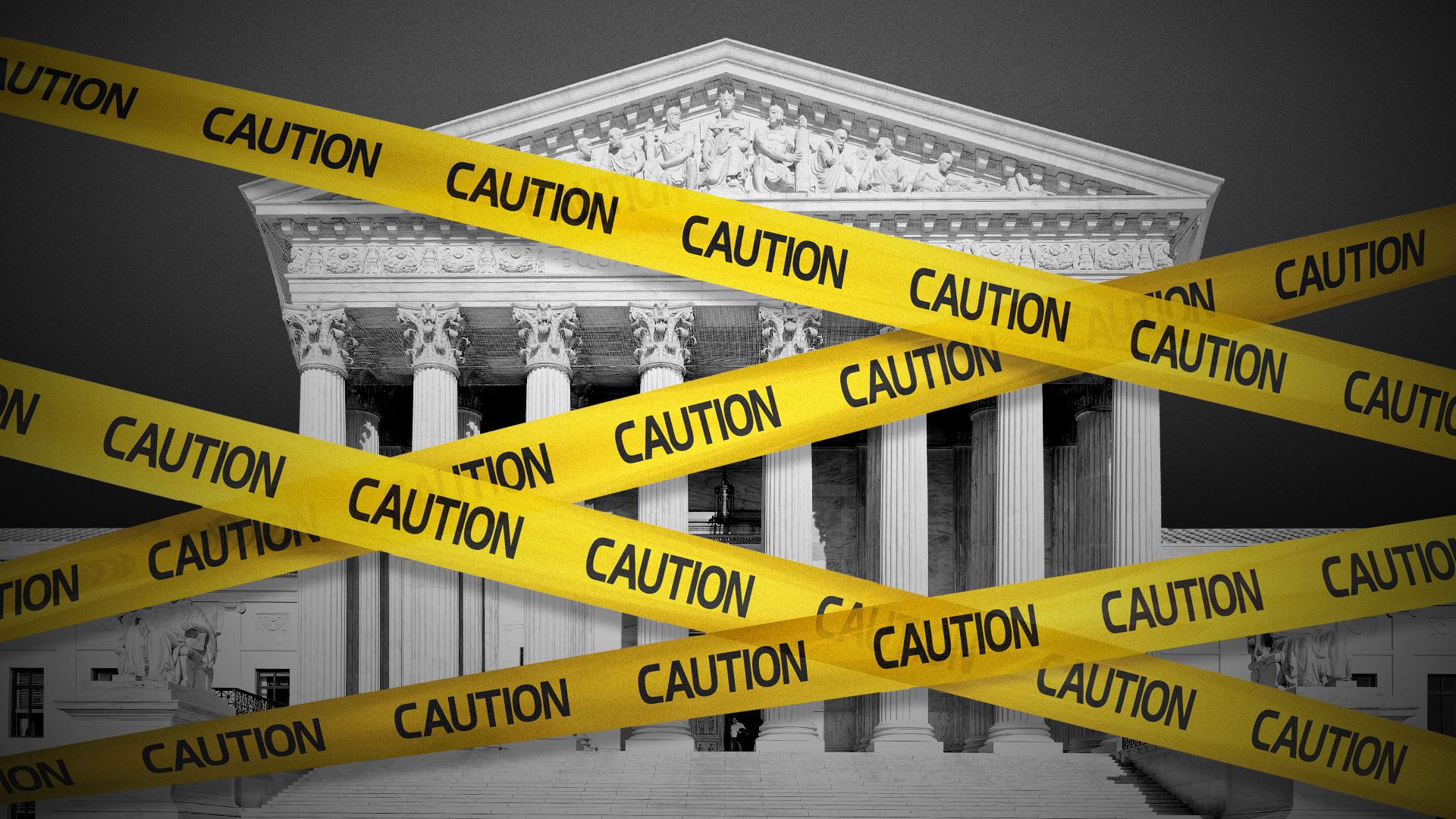 Illustration of caution tape in front of the Supreme Court.