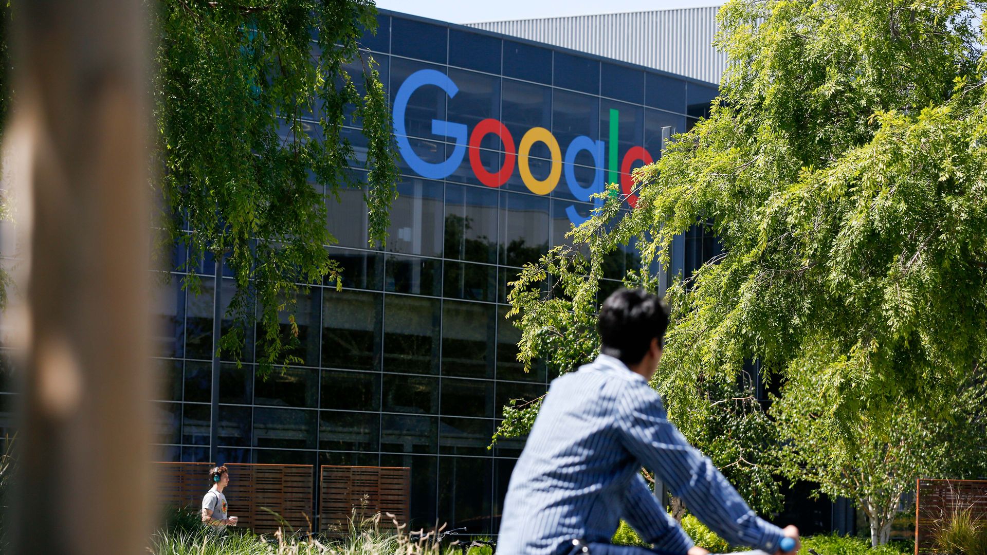 Google campus as somebody bikes past it