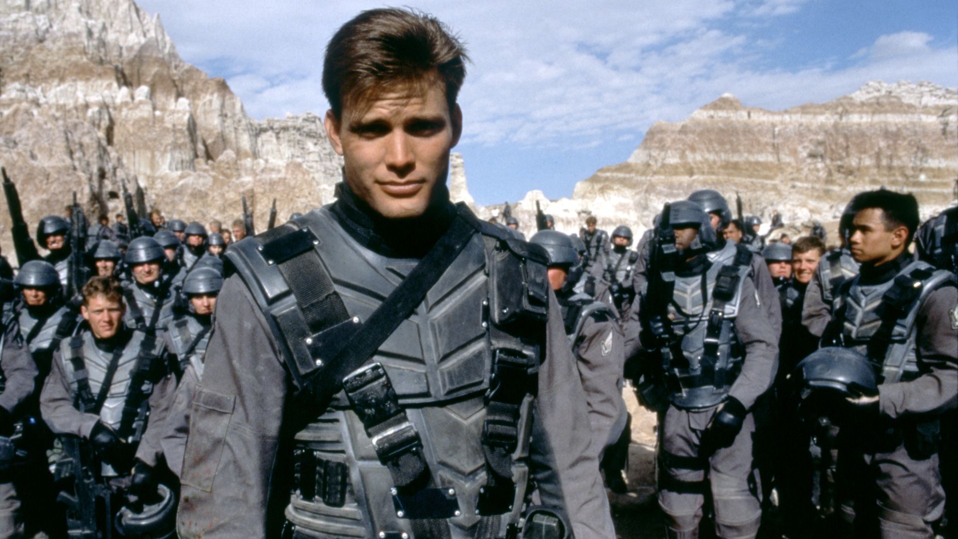 Photo of a group of men in sci-fi military uniforms