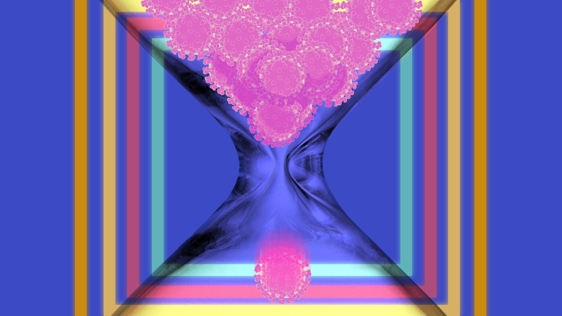 Illustration of an hourglass with viruses inside