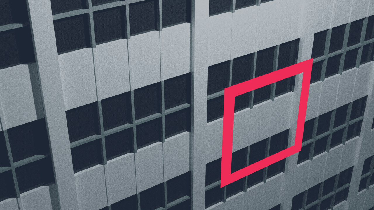 Illustration of the Coleman A. Young Municipal Center in the colors of the city flag with a checkmark drawing on in front of it. 