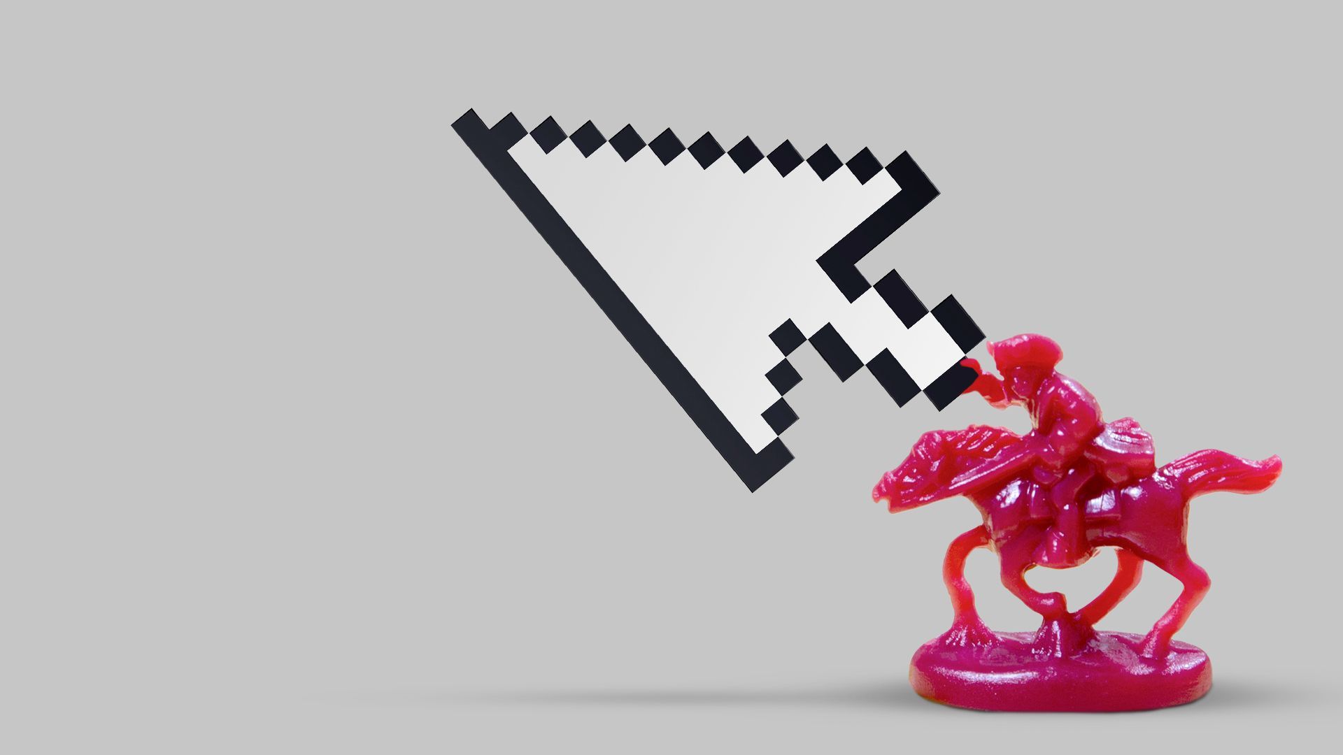 Illustration of a toy soldier on horseback charging ahead with a large cursor arrow