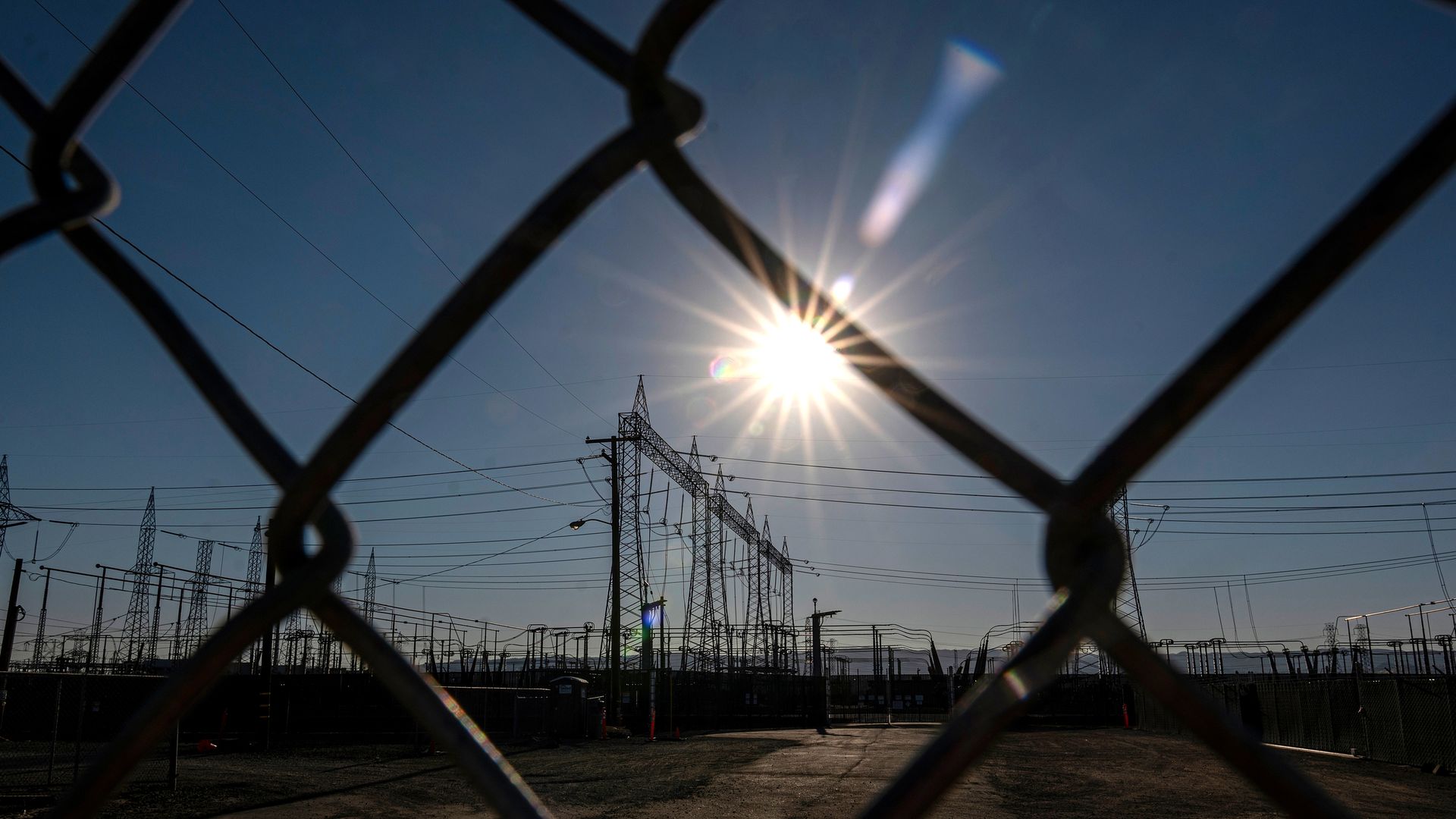 Electrical transmission towers at a Pacific Gas and Electric (PG&E) electrical substation during a heatwave in Vacaville, California, US, on Sunday, Sept. 4.