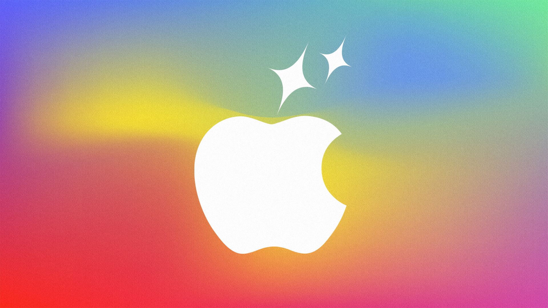 Illustration of a set of sparkles replacing the leaf on the Apple logo.