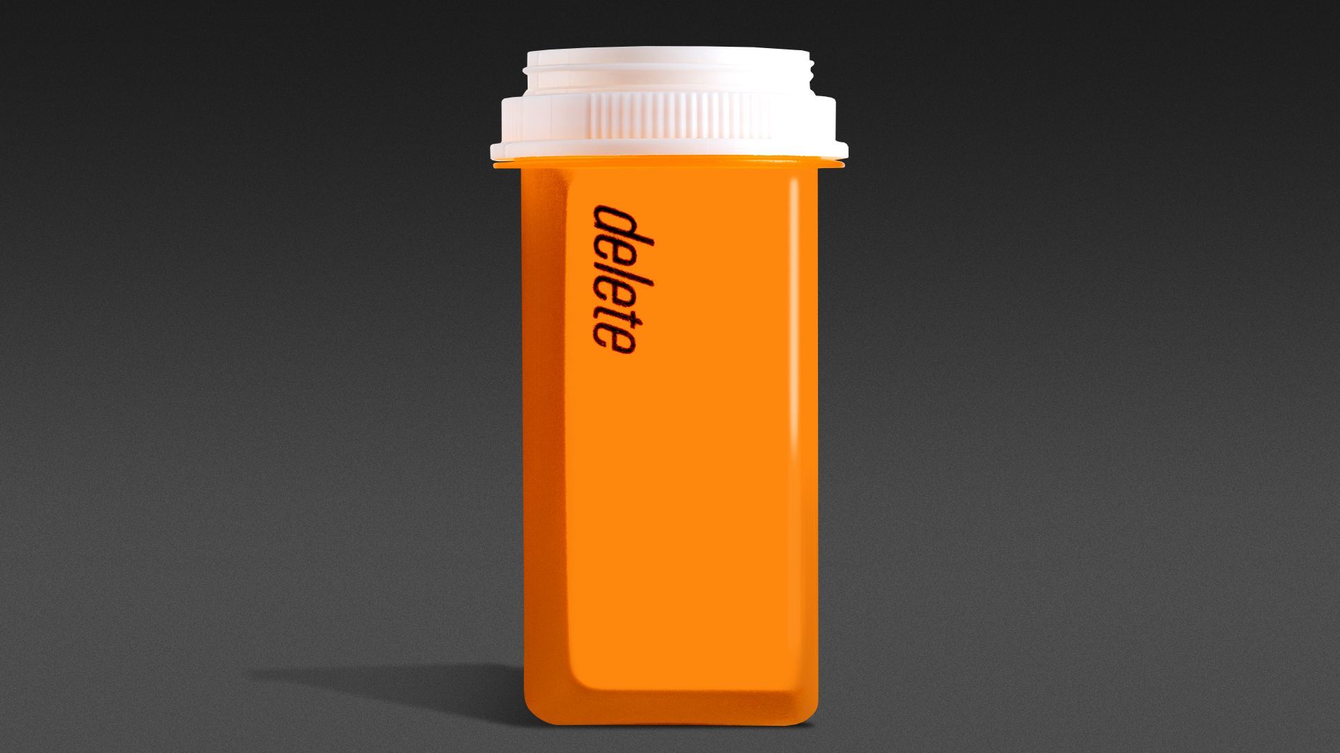 Illustration of a prescription pill bottle made with a delete key.