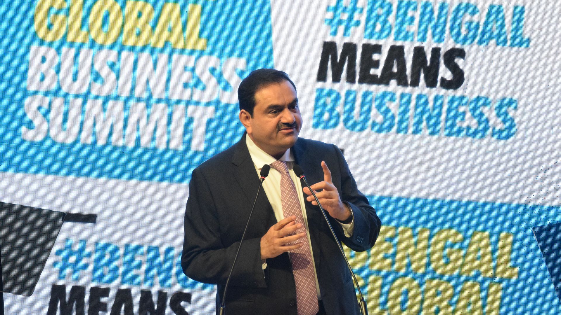 Gautam Adani speaking in Kolkata, India, in April 2022.