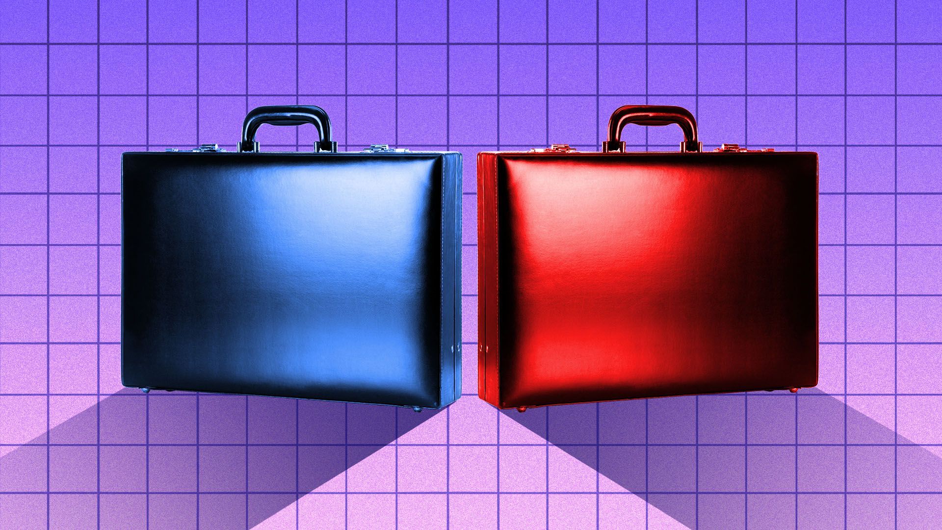 Illustration of two different colored briefcases on a grid