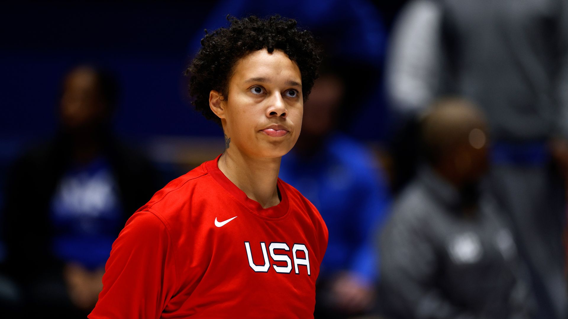 Photo of Brittney Griner in a red USA jersey 