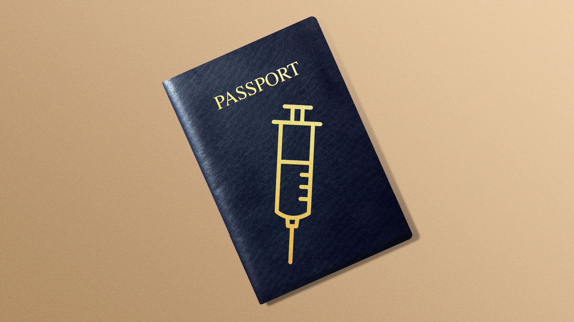 Illustration of a passport with a syringe on the cover