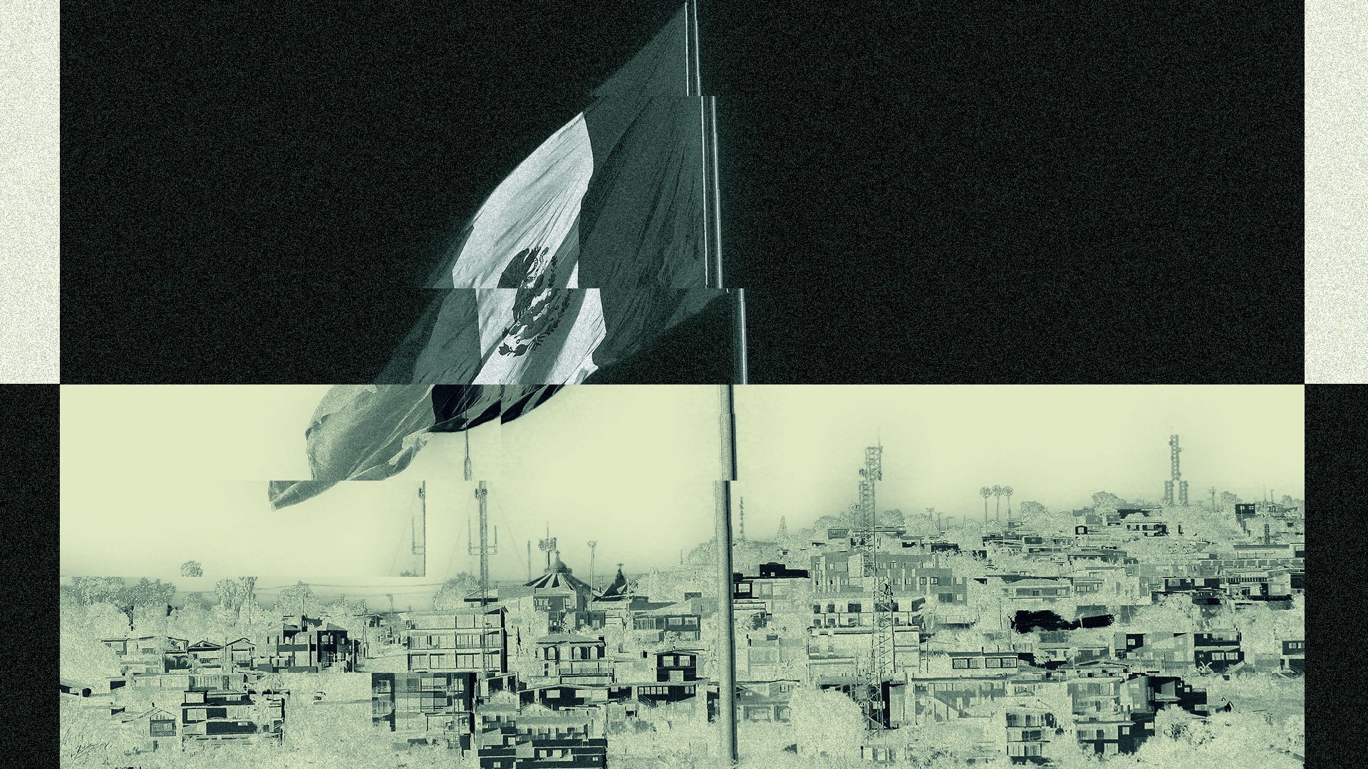 Photo illustration of the Mexican flag over Tijuana.