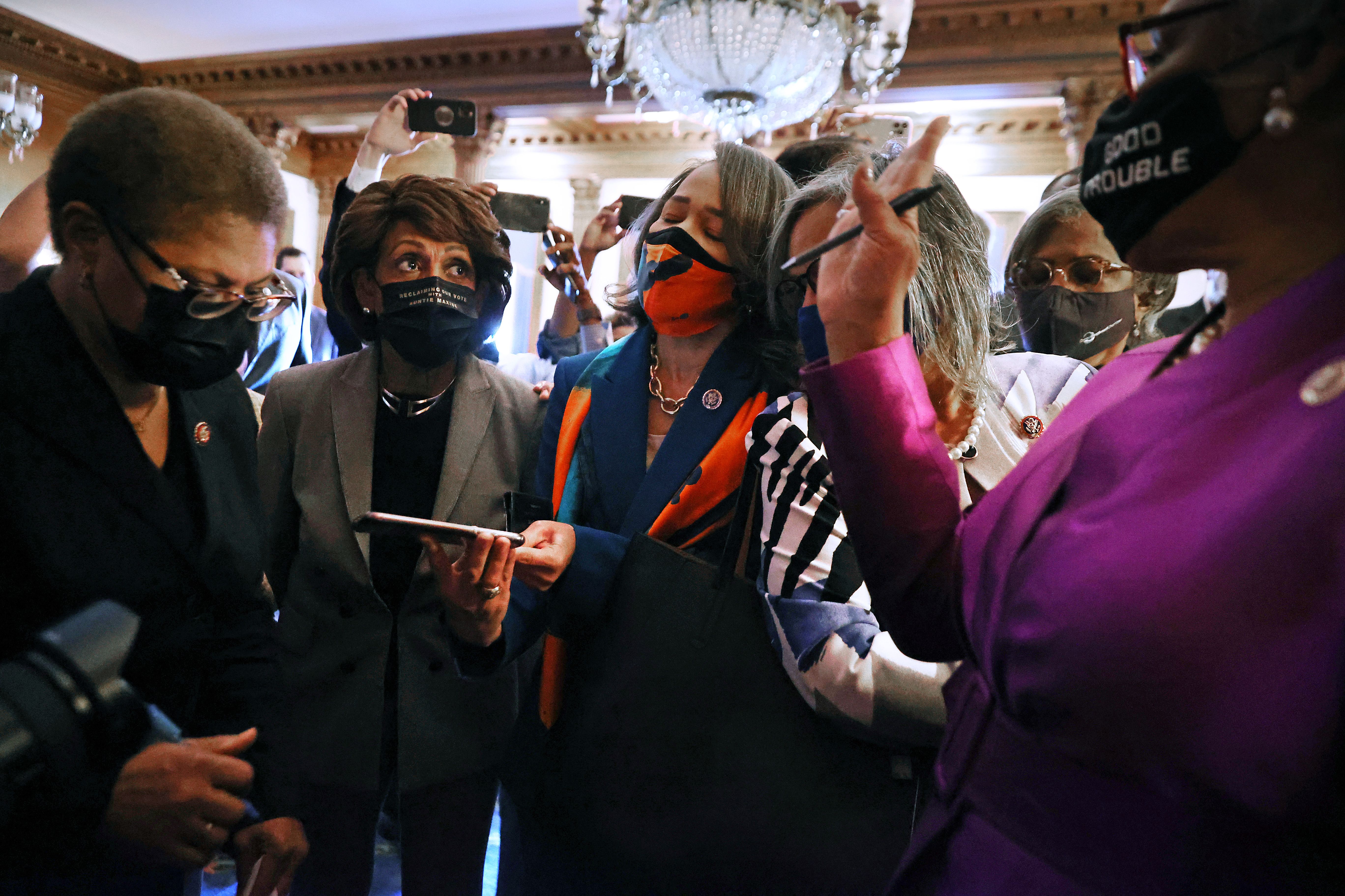 Members of the Congressional Black Caucus, including Rep. Karen Bass, Rep. Maxine Waters, Rep. Lisa Blunt Rochester , and Rep. Joyce Beatty react to the verdict in the Chauvin trial
