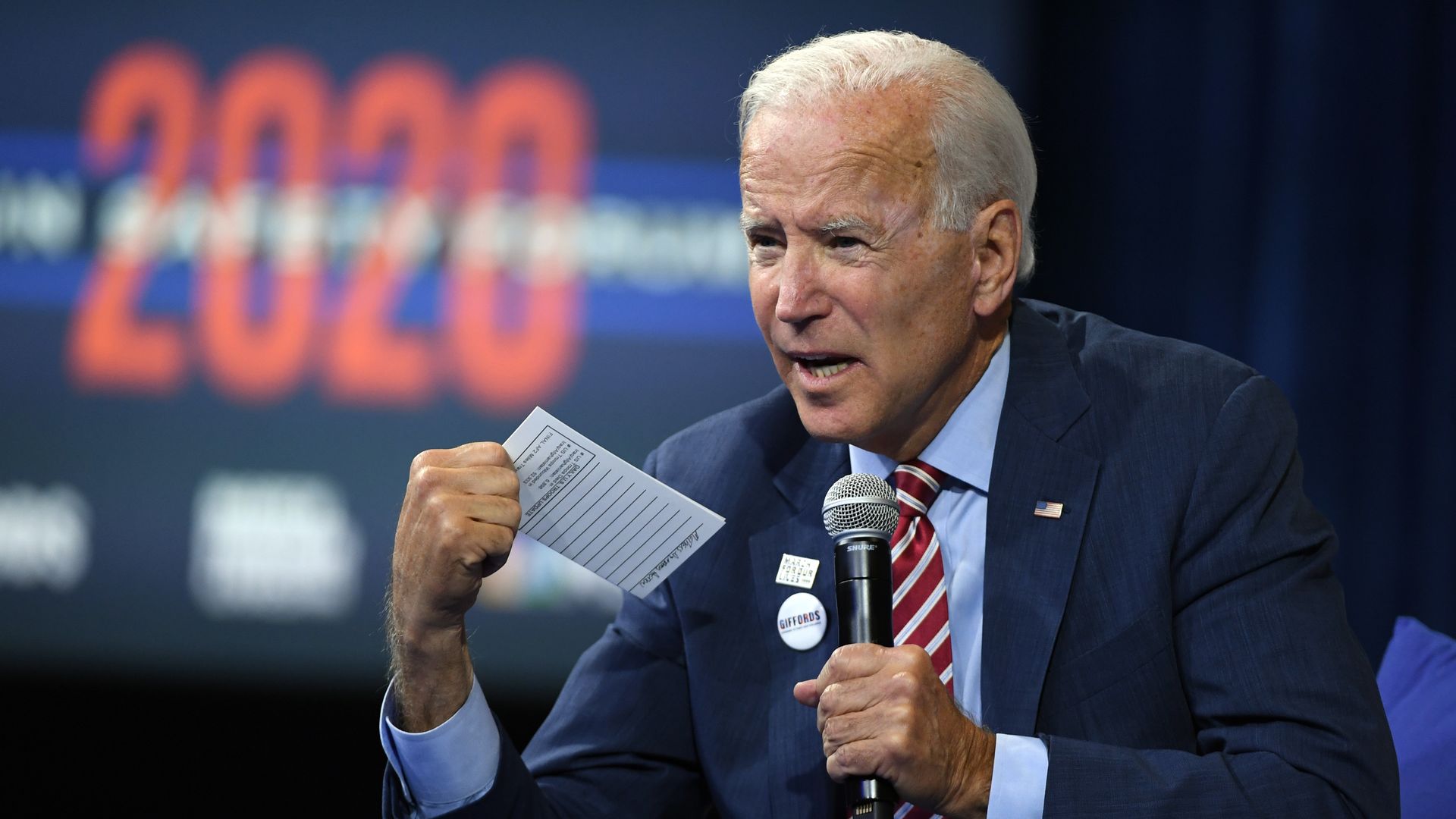 Democratic presidential candidate Joe Biden speaks during the 2020 Gun Safety Forum hosted by gun control activist groups Giffords and March for Our Lives at Enclave on October 2