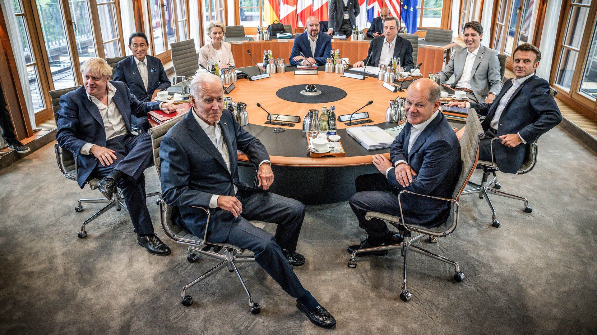 Picture of G7 leaders seated around a table.