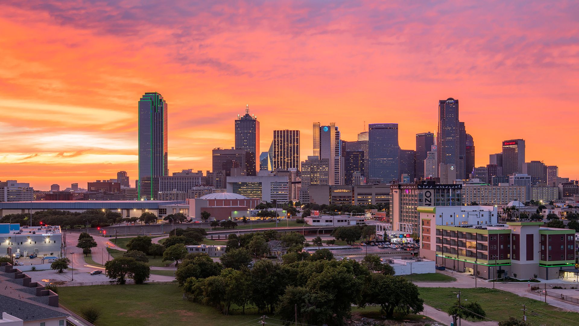 A beautiful sunset over downtown Dallas