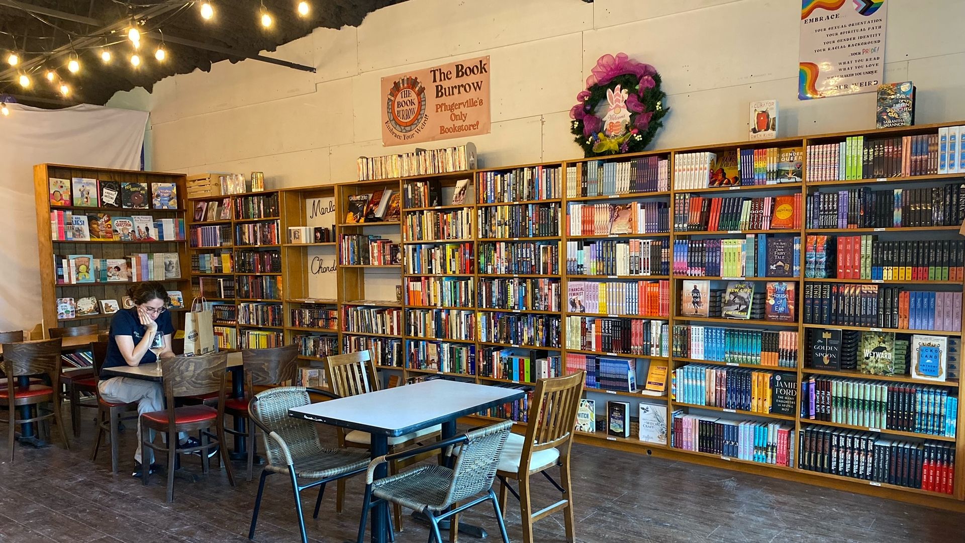 The scene inside a new bookstore.