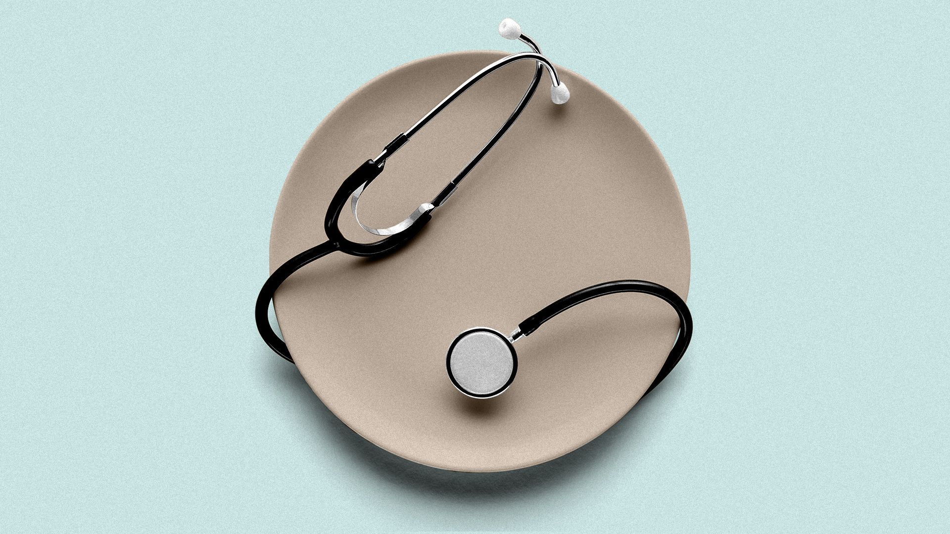 Illustration of an empty plate with a stethoscope wrapped around it.