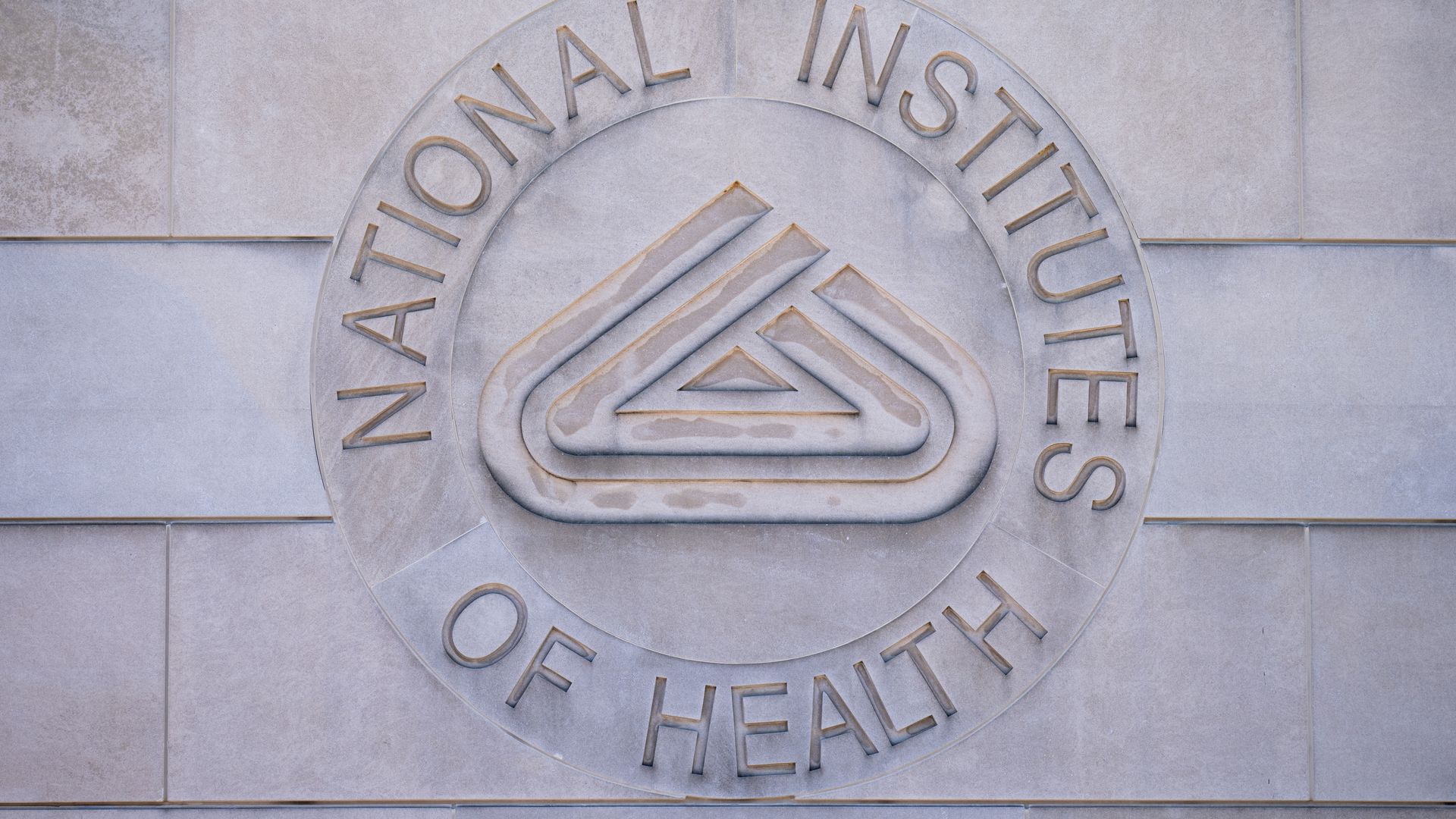 The National Institutes of Health logo at the NIH headquarters in Bethesda, Md., on Saturday, May 10, 2025.