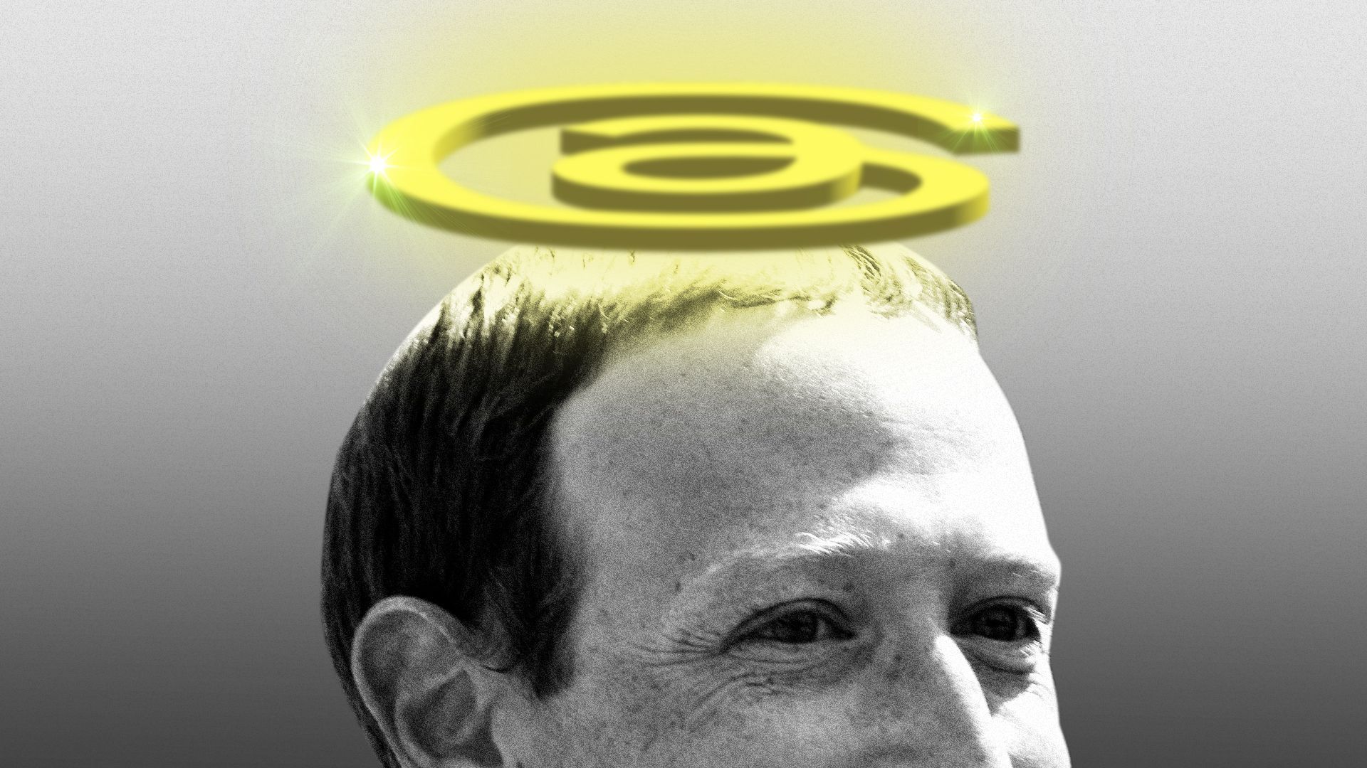 Illustration of Mark Zuckerberg with the Threads logo as a halo