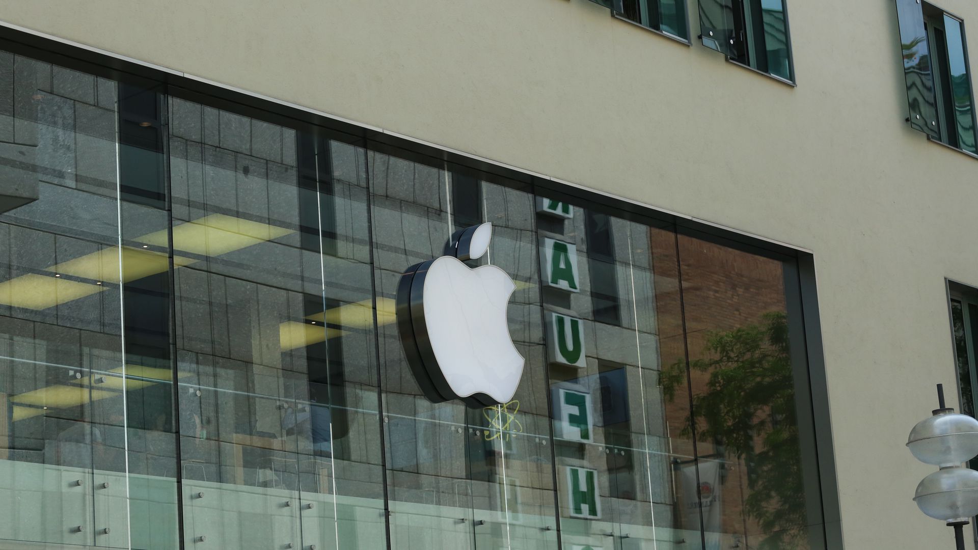 Apple store window with Apple logo
