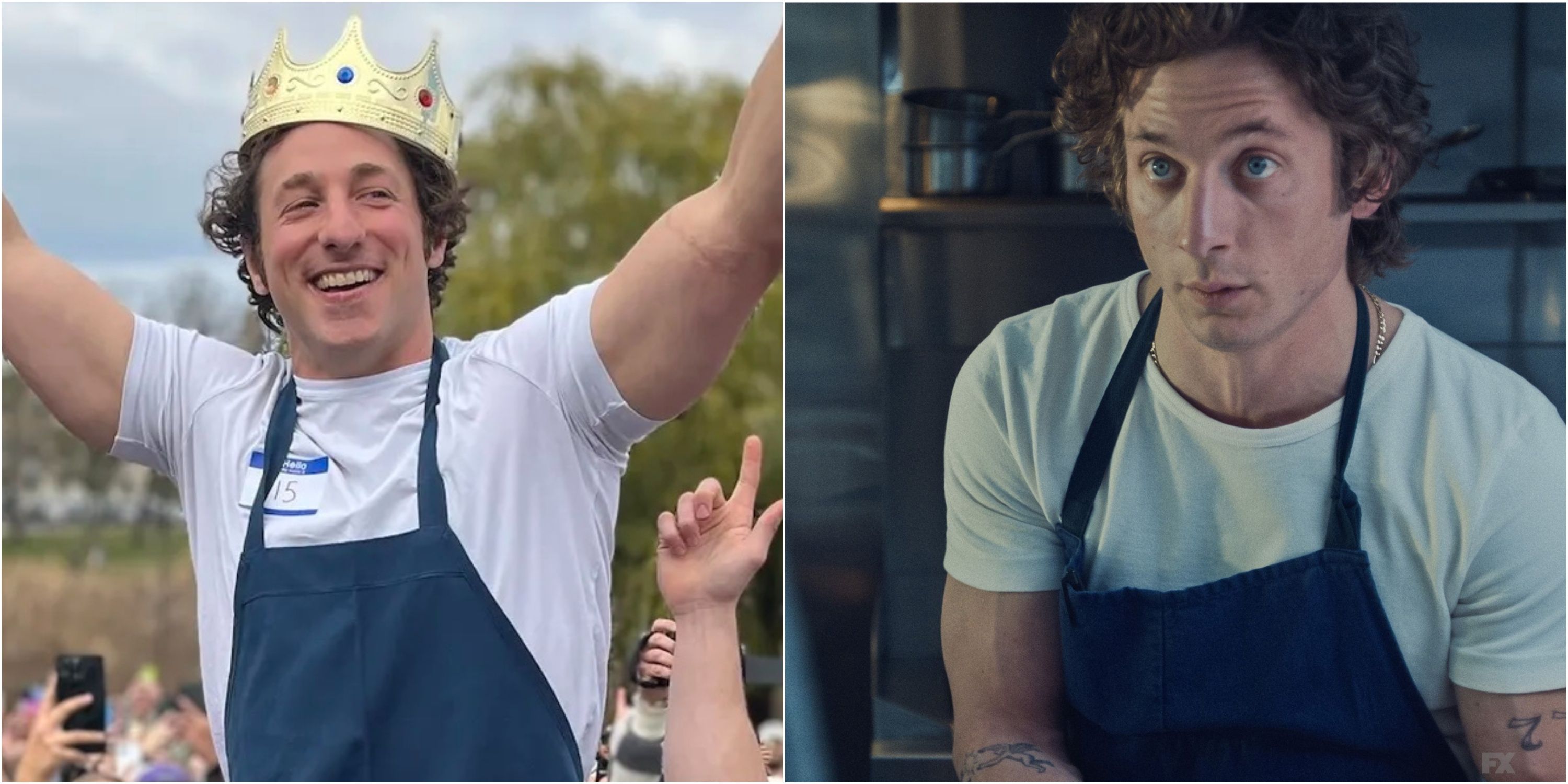 A collage of two photos, with Ben Shabad on the left and Jeremy Allen White on the right