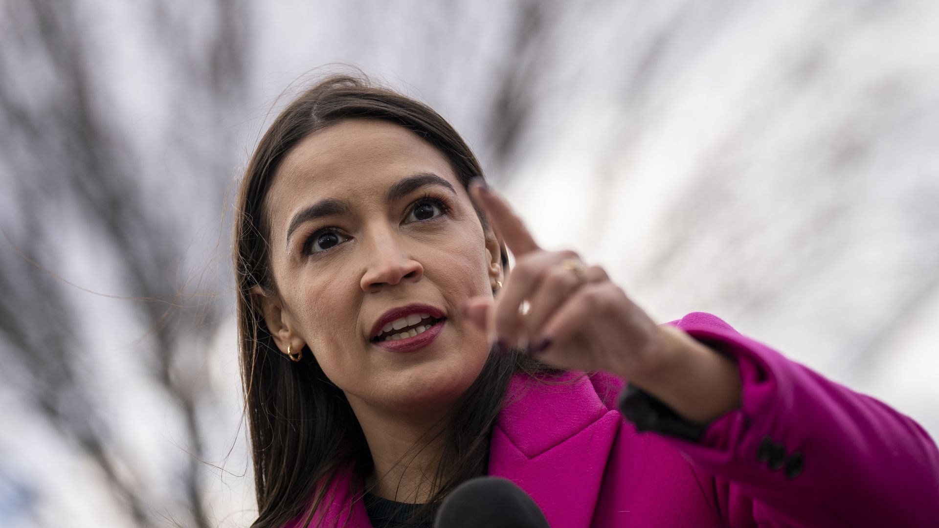 Rep. Alexandria Ocasio-Cortez (D-NY) speaks during a news conference with Democratic lawmakers about the Biden administrations border politics, outside the U.S. Capitol on January 26, 2023 in Washington, DC