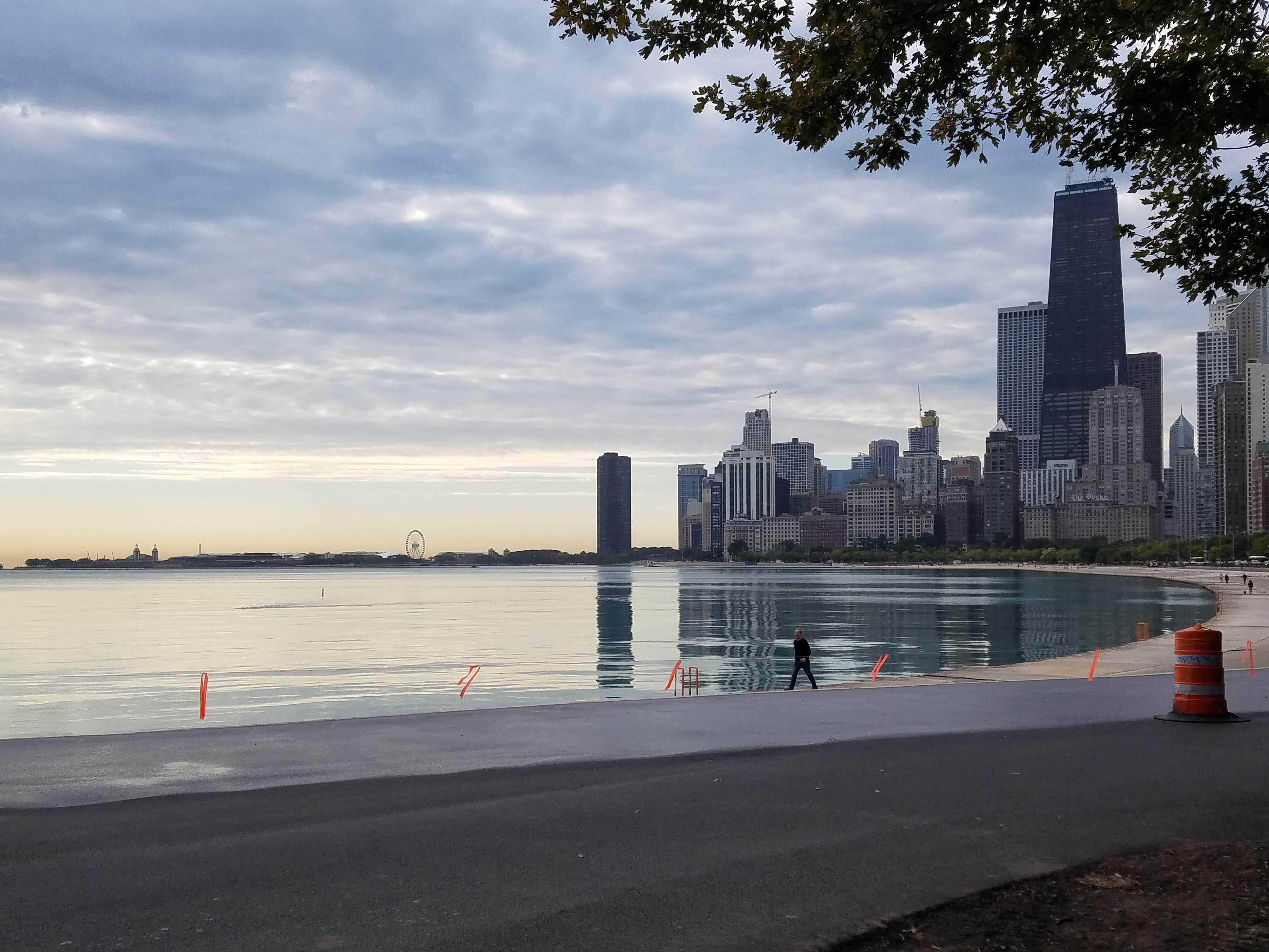 Lake Michigan and Chicago skyline with the John. Hancock featured prominently. 