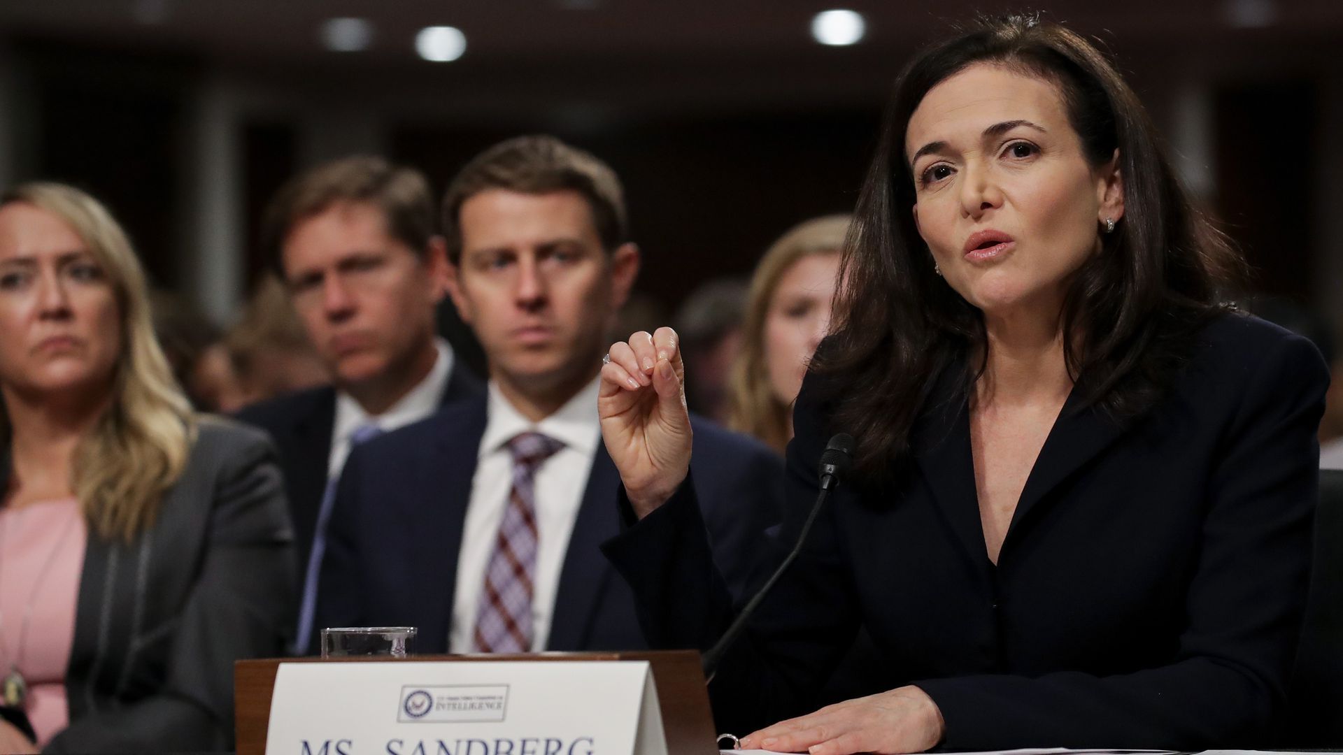 Sheryl Sandberg speaks at a hearing