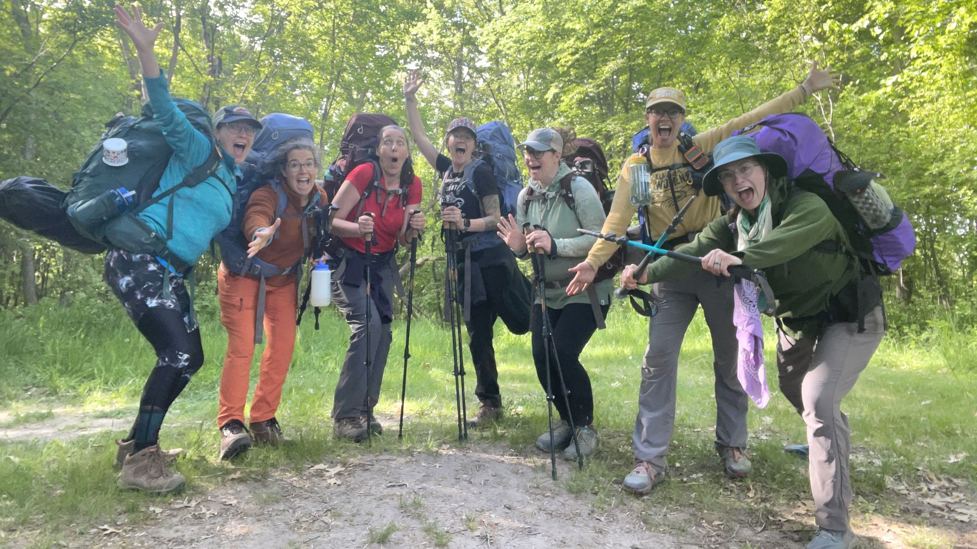 A group of women who are hiking